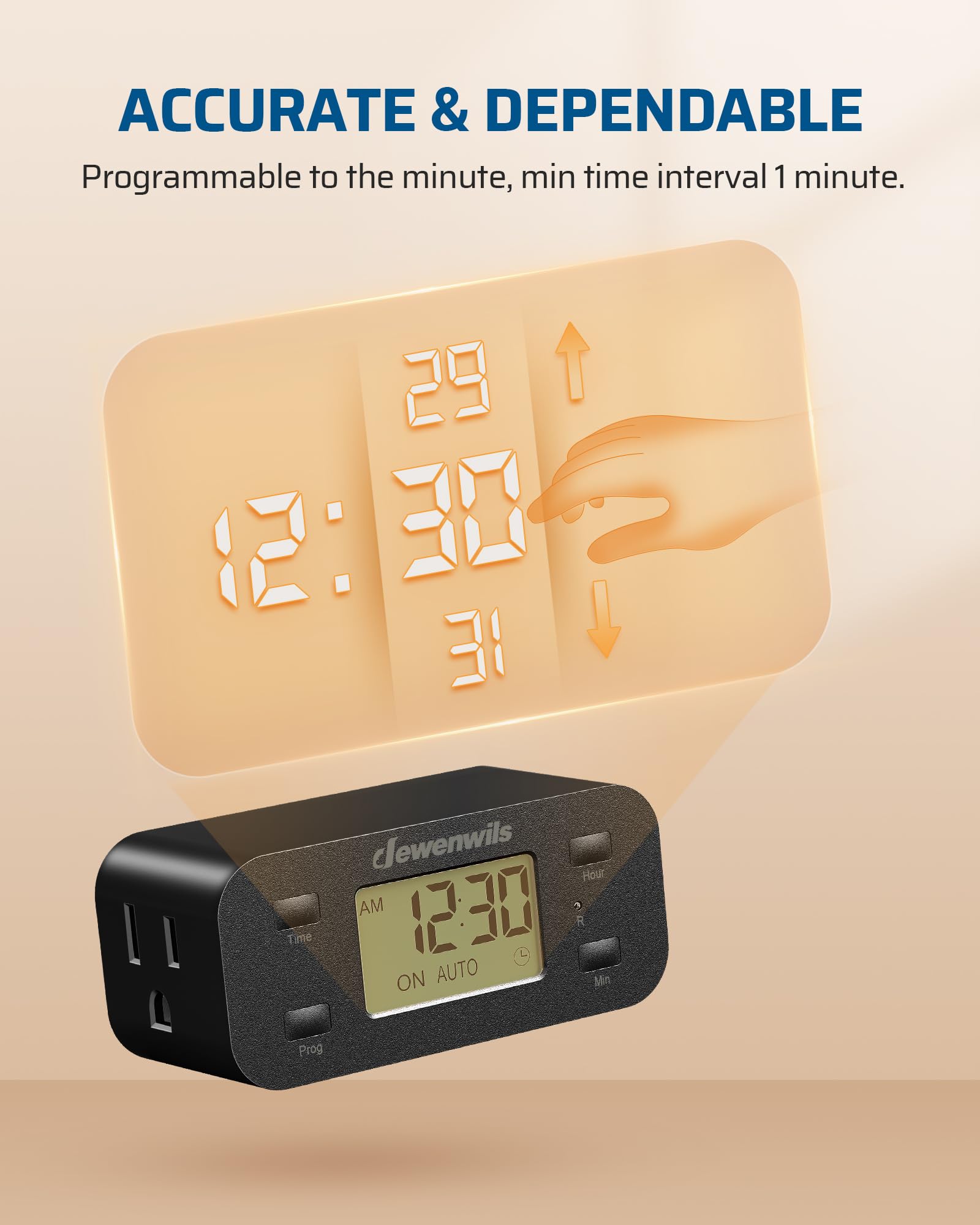 DEWENWILS 24-Hour Programmable Digital Timer Outlet - 2 Pack Heavy Duty 15A/125V/1000W Electrical Timer with Grounded Outlet for Indoor Lamps, Fans, Aquariums & Appliances | Perfect for Home, Office & Energy Savings