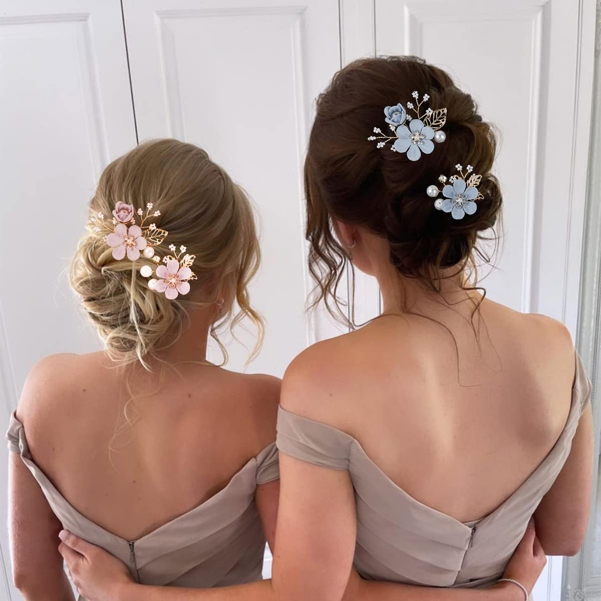 4-Piece Rhinestone Crystal Floral Hair Comb Set - Wedding Hair Accessories for Brides & Bridesmaids (Blue) | Perfect for Weddings, Prom, Parties & Special Occasions