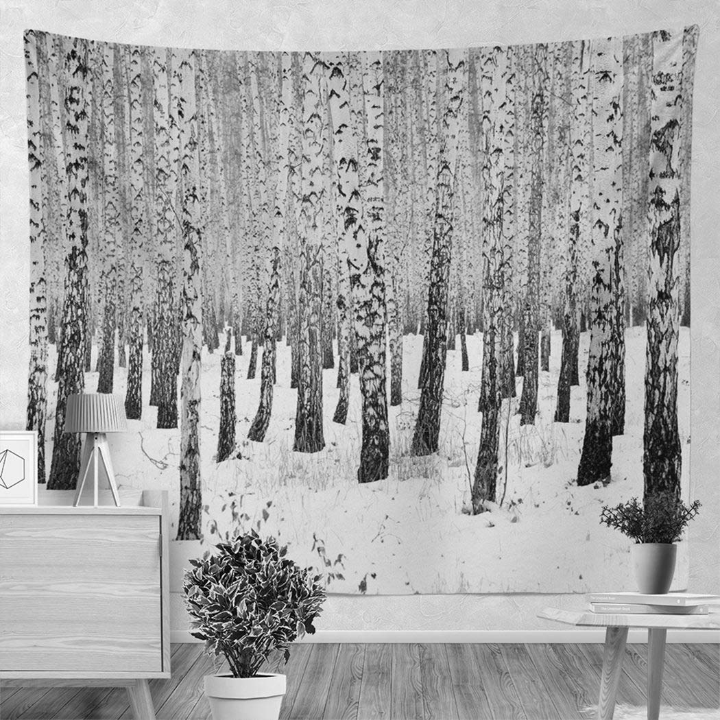Black and White Birch Forest Winter Landscape Tapestry - 82.7x59.1 Inch Wall Art for Living Room, Bedroom & Dorm Decor | Nature-Inspired Home Decoration for Cozy Winter Ambiance