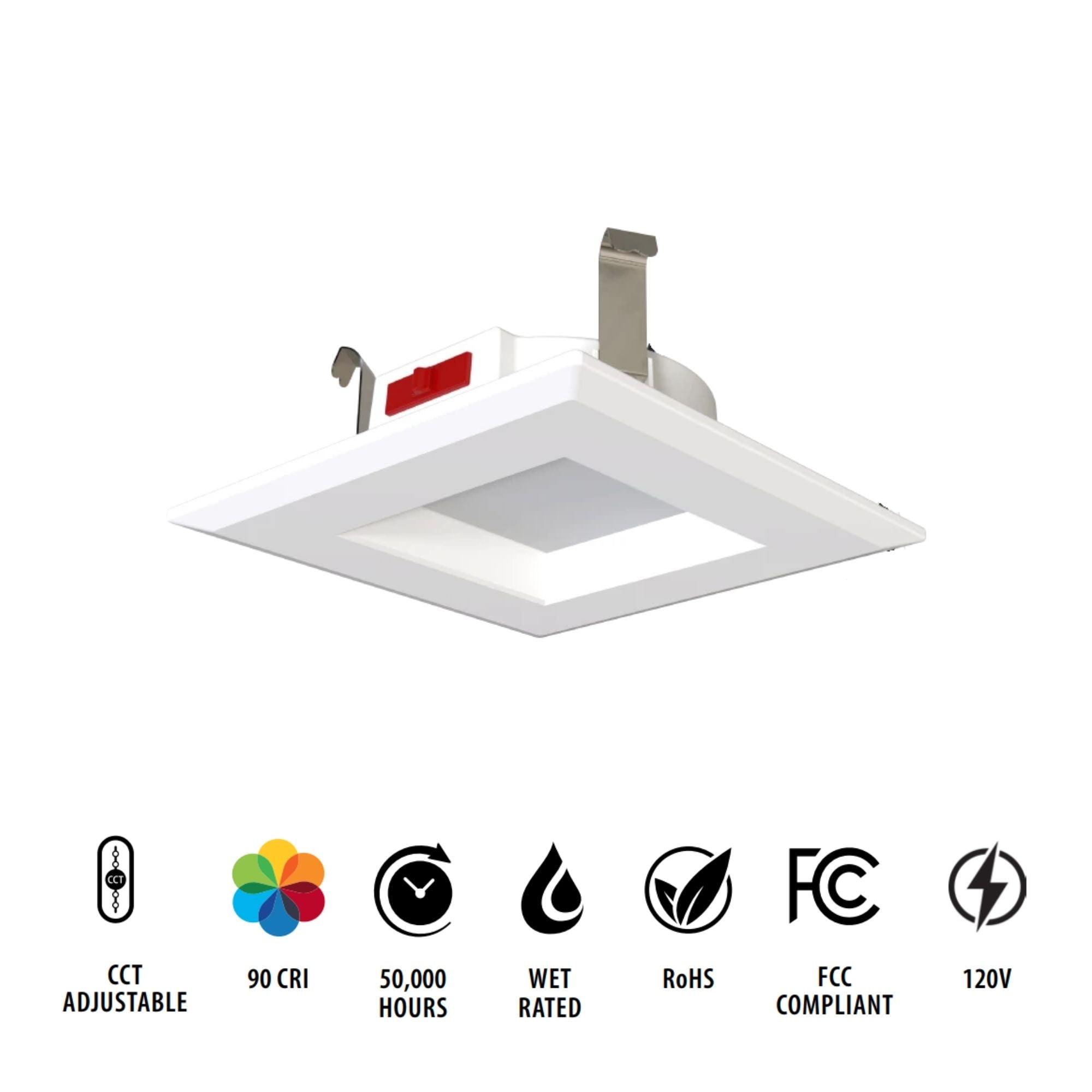 4 Inch R34 Retrofit LED Can Light - 600 Lumens, CCT Adjustable (2700K-6500K), Square Smooth Trim - Perfect for Kitchen, Bathroom & Basement Lighting