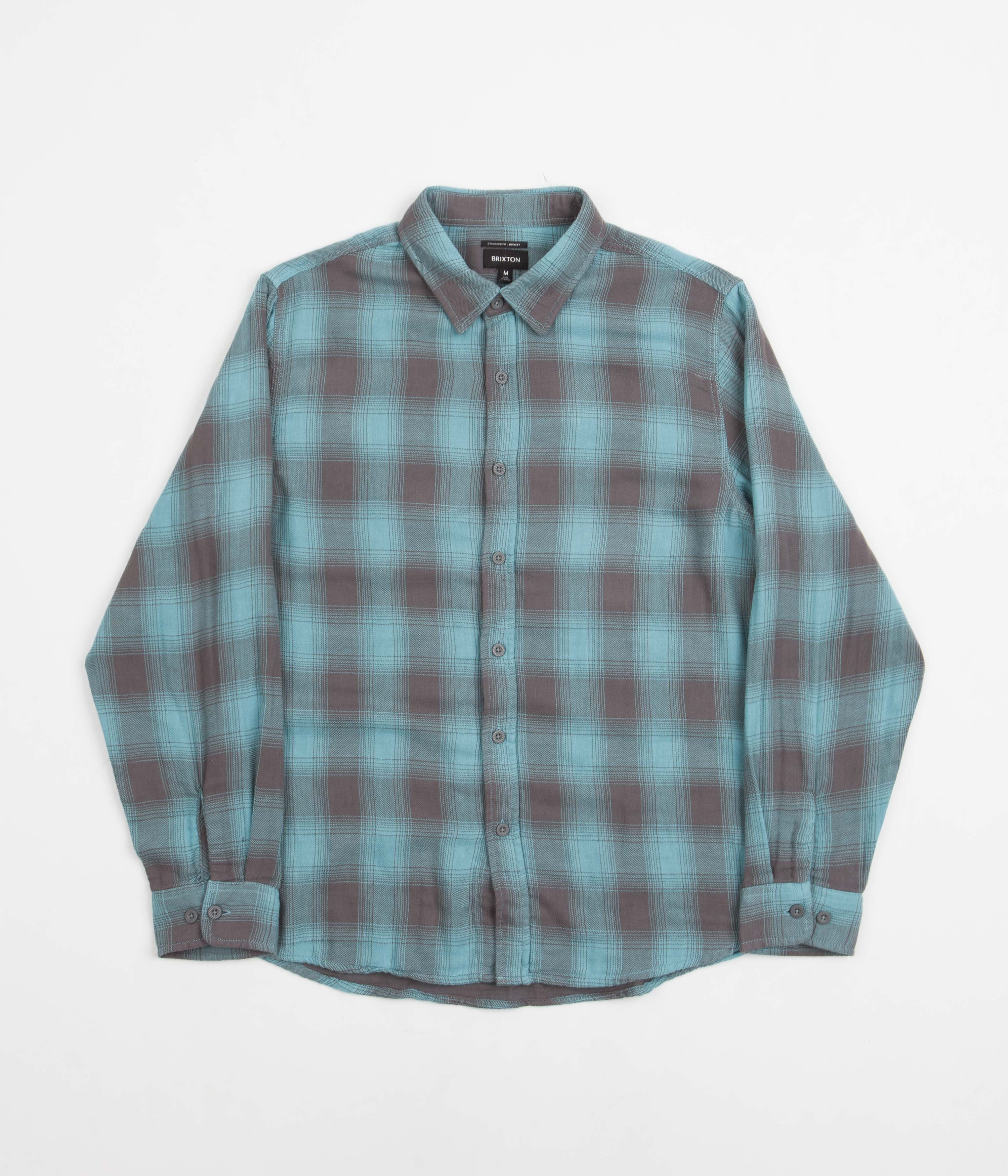 Brixton Bowery Lightweight Summer Flannel Shirt for Men - Teal & Pebble Checkered Pattern - Casual Wear, Outdoor Activities & Layering