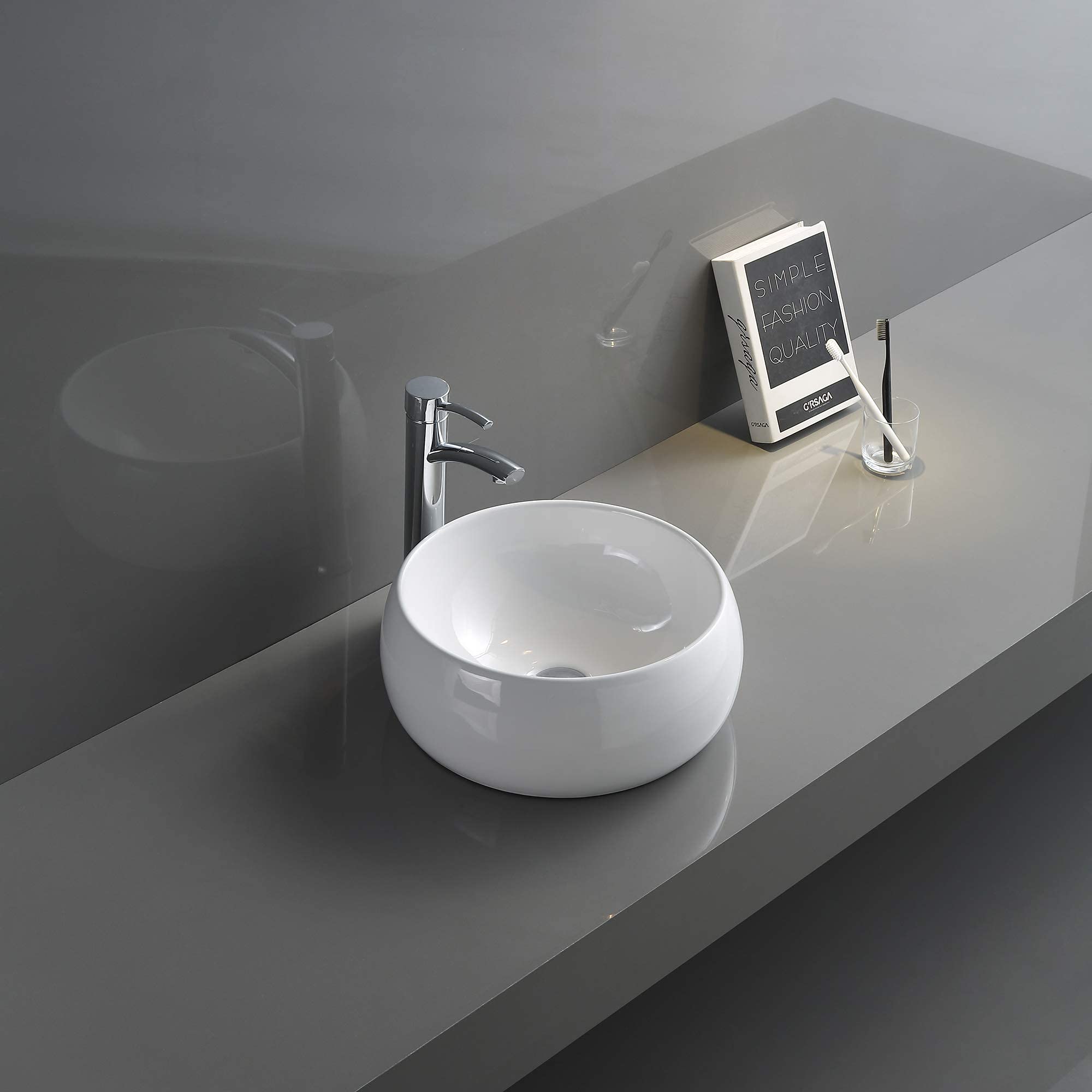 Ruvati 16 Inch White Round Porcelain Vessel Sink - RVB0316 | Above Counter Bathroom Vanity Sink | Elegant Ceramic Basin for Modern & Farmhouse Bathrooms | Perfect for Powder Rooms, Guest Baths & Small Spaces