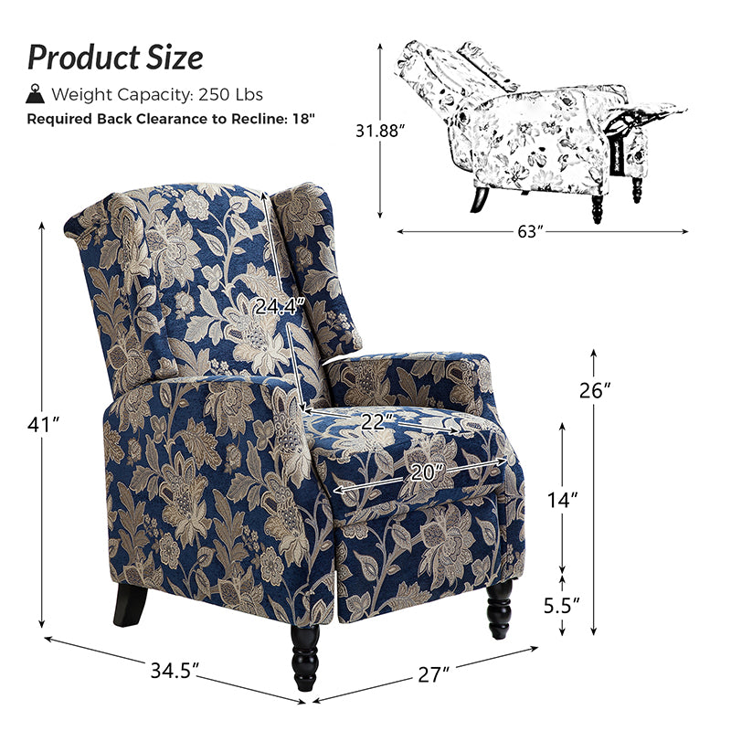 Lilith Upholstered Recliner Chair - Adjustable Backrest & Footrest, Ergonomic Living Room Reclining Chair for Relaxing, Reading & Watching TV