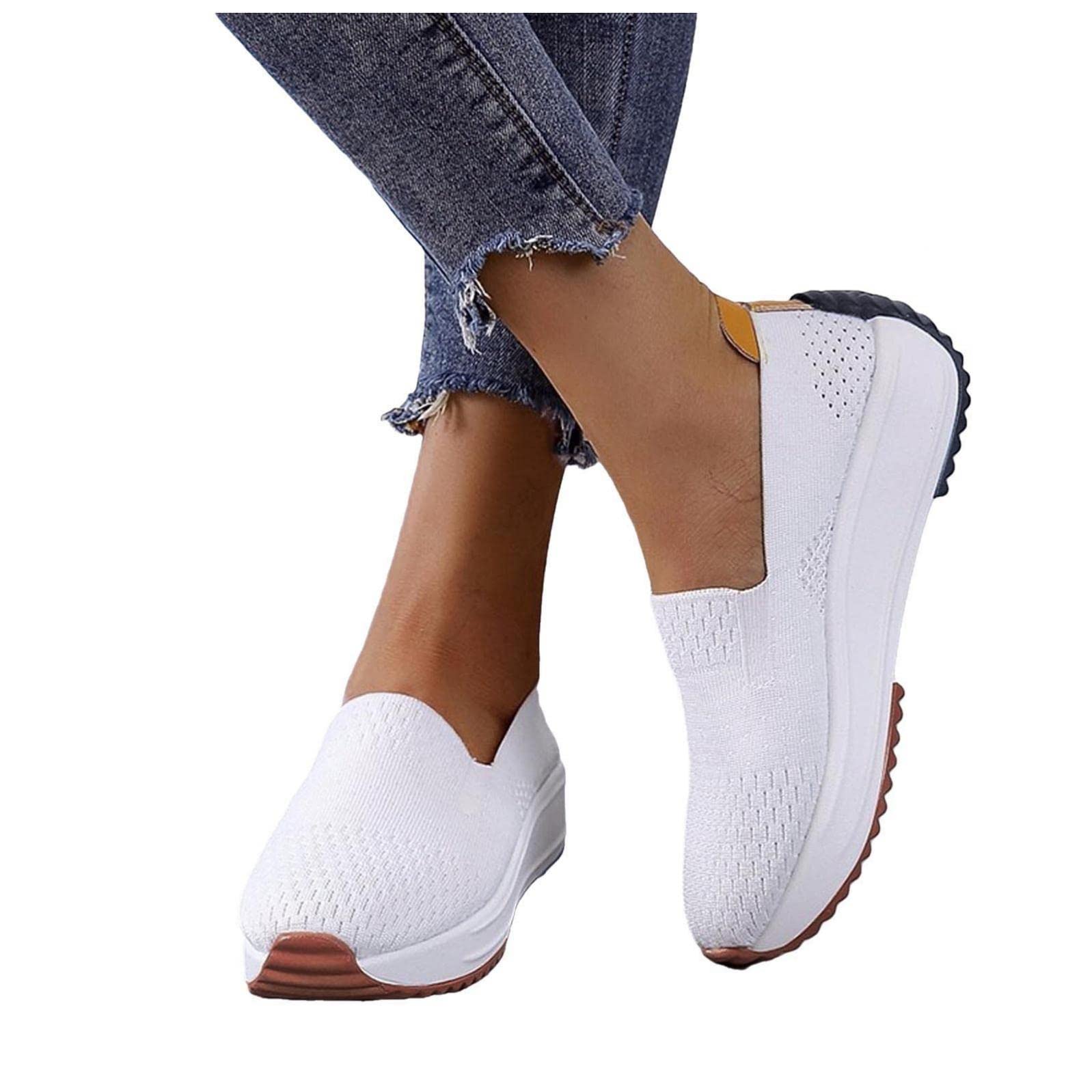 Gibobby Women's Fashion Sneakers - Breathable Slip-On Casual Shoes for Walking, Work & Travel | Lightweight Comfortable Wedge Sneakers for Outdoor Activities, Running Errands & Daily Wear