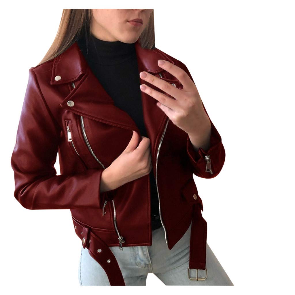 EOPUING Women's Genuine Leather Jacket - Casual Fashion Full Zip Biker Jacket with Notch Lapel & Long Sleeves (Perfect for Motorcycle Riding, Night Out & Fall Outerwear)