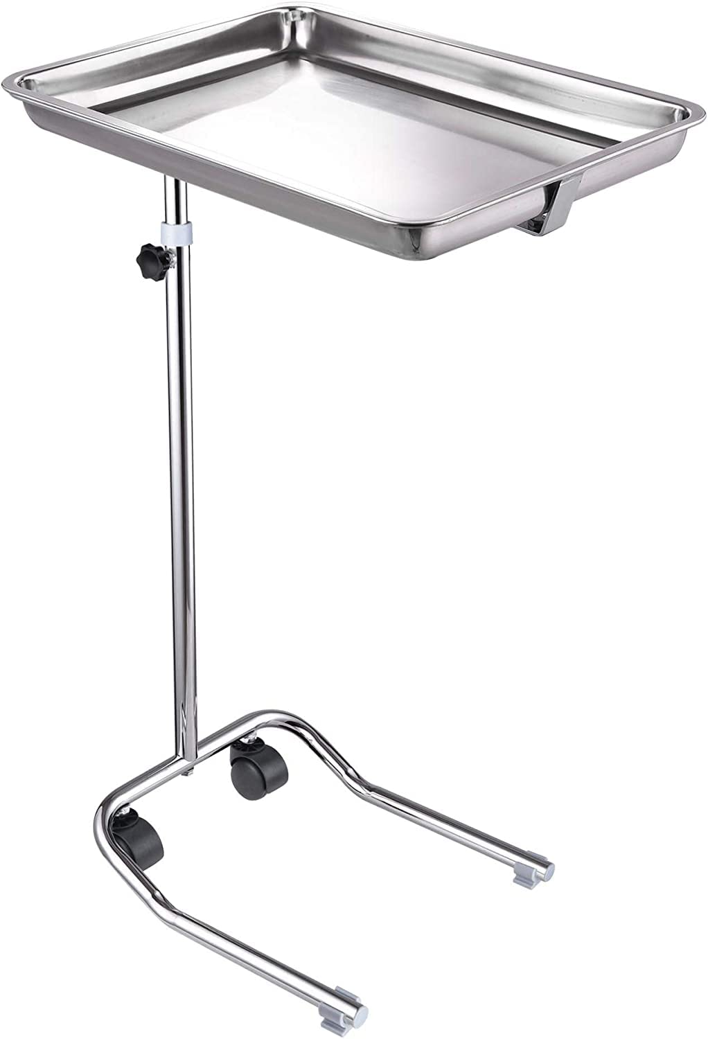 Adjustable Mayo Tray Stand with Wheels - Mobile Metal Trolley with Removable Stainless Steel Tray - Height Adjustable Medical Salon Equipment (13.2 lbs Capacity) - Perfect for Hospitals, Clinics, Salons & Home Use - Fast US Delivery