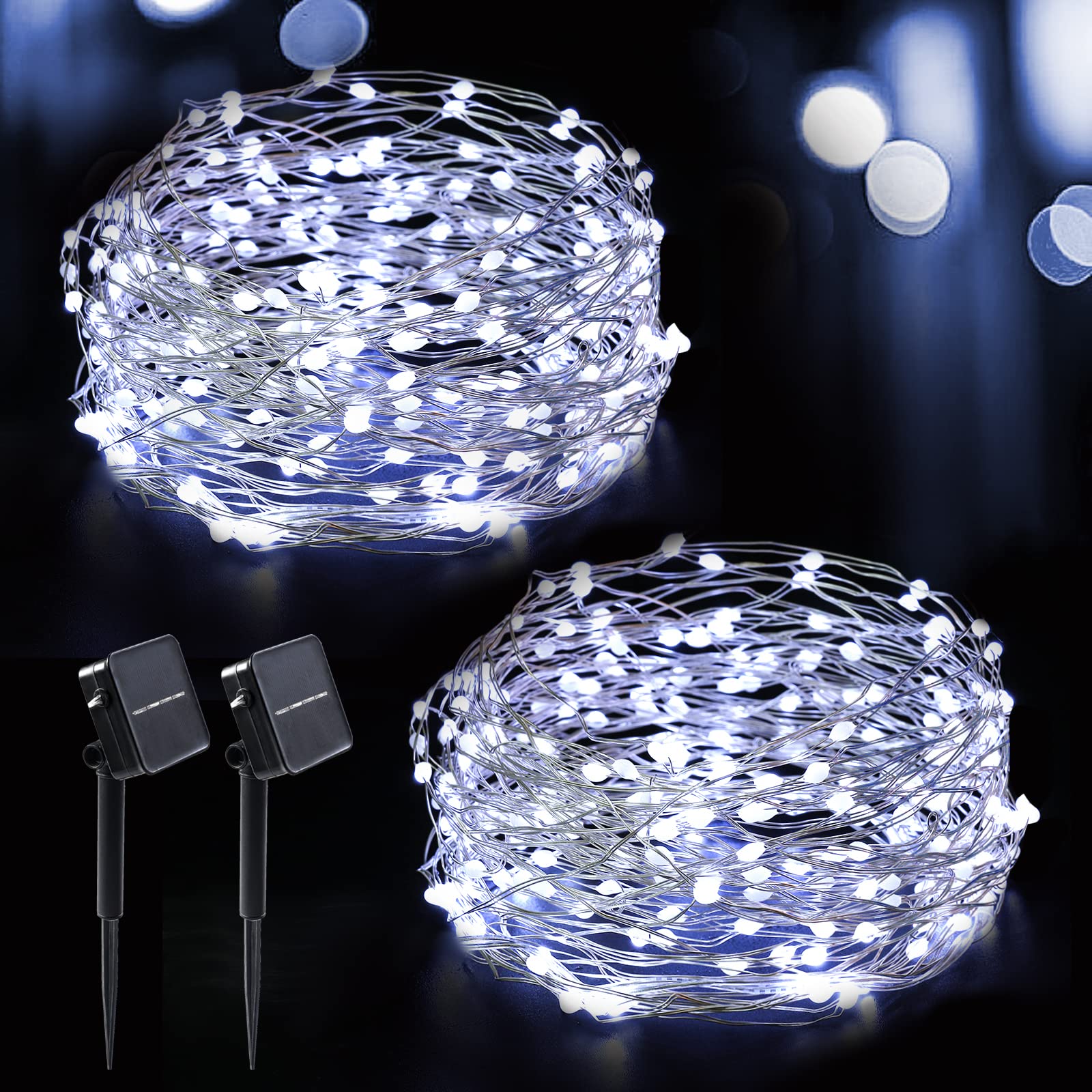 Solar Powered Fairy Lights Outdoor - 240 LED Waterproof String Lights with 8 Modes | Solar Copper Wire Lights for Garden, Patio, Wedding, Tent & Tree Decor (2 Pack) | Perfect for Backyard, Party & Holiday Lighting