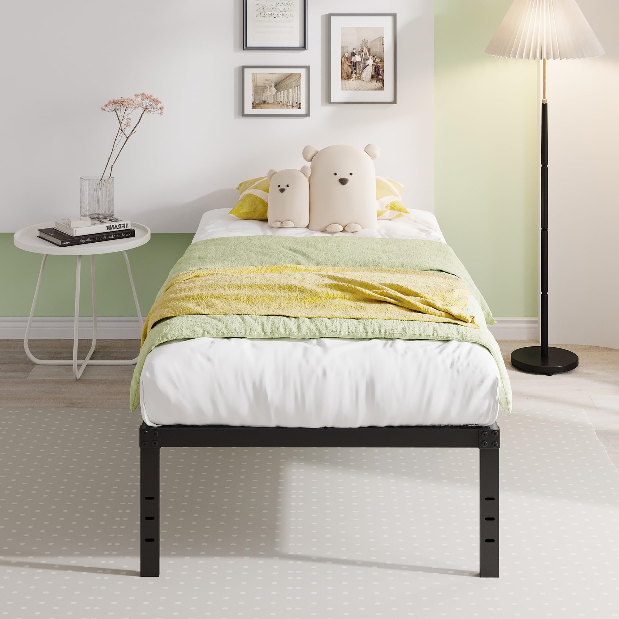 EMODA 18 Inch Twin Bed Frame - Heavy Duty Metal Platform Bed with Large Storage Space, No Box Spring Needed, Noise Free & Easy Assembly, Black - Perfect for Kids Rooms, Guest Beds & Small Apartments