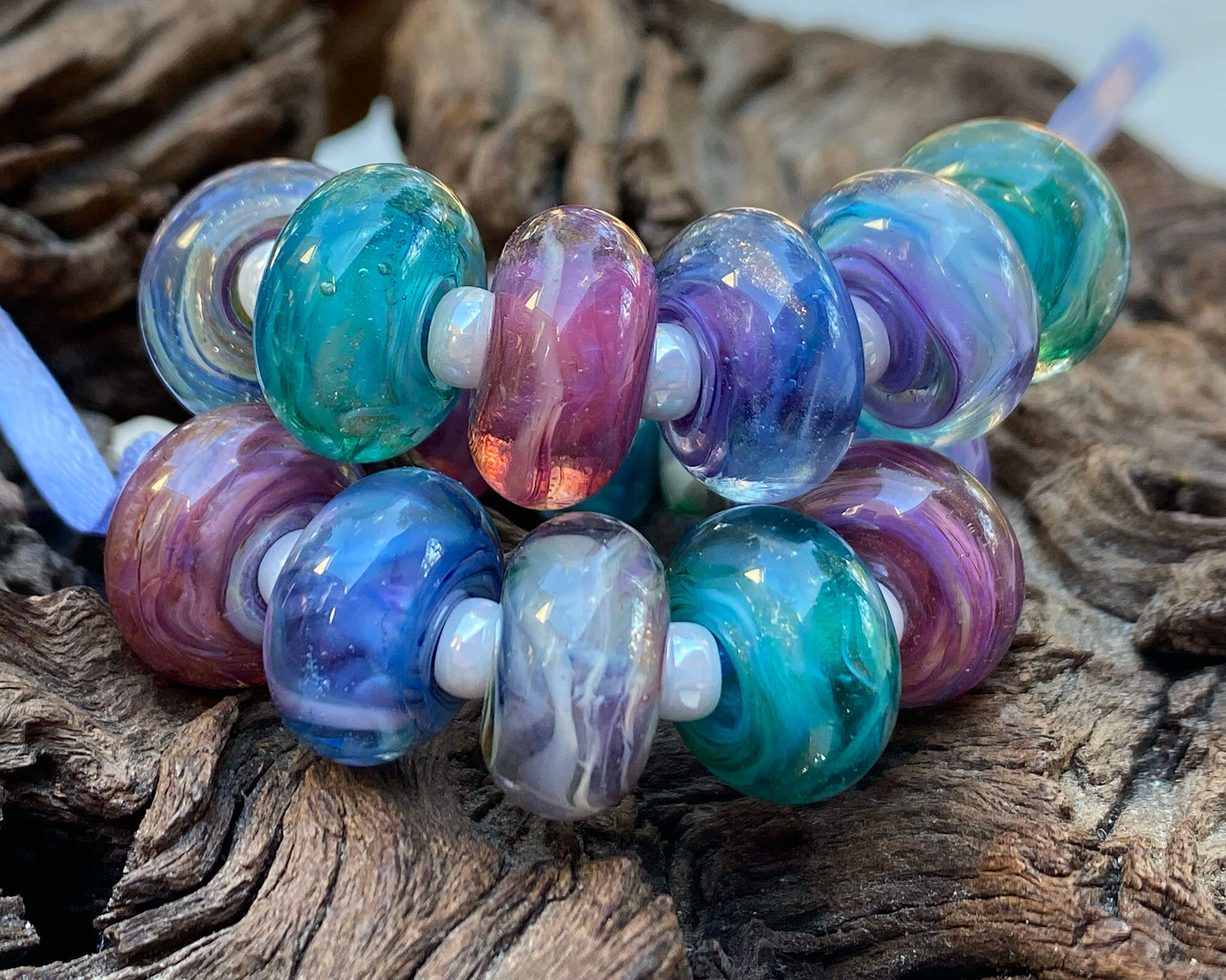 16 Handmade Pastel Lampwork Glass Beads Set for Jewelry Making - DIY Bracelet, Necklace & Craft Projects - SRA Certified Artisan Beads
