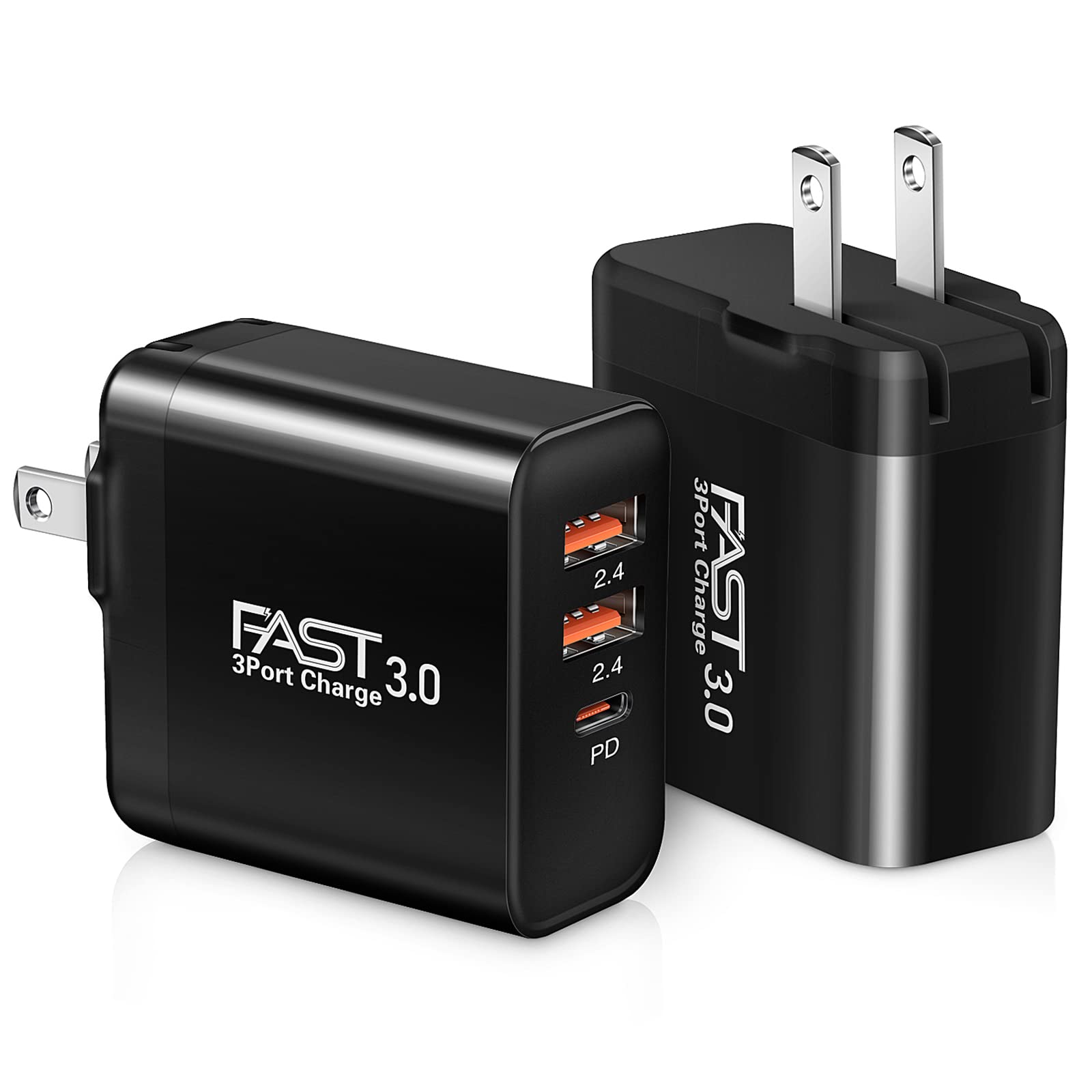 iSeekerKit 30W 3-Port USB C Fast Charger 2Pack with PD 3.0 & 5V/2.4A, Foldable Wall Charger Block for iPhone 14/13/Pro Max, Samsung Galaxy S23/S22, Pixel 7 - Perfect for Home, Office & Travel Charging Needs