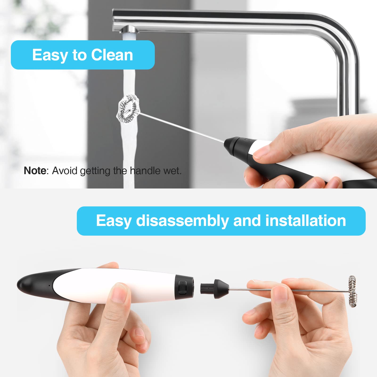 Premium Electric Milk Frother - Stainless Steel Handheld Frother with Bigger Handle for Coffee, Latte, Cappuccino & Hot Chocolate - Perfect for Home, Office & Cafe Use