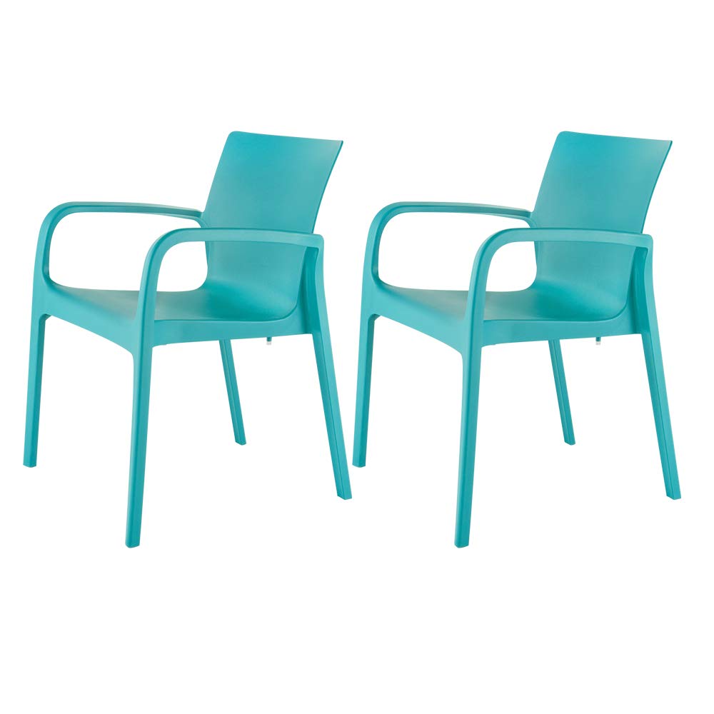 Strata Furniture Alissa Weatherproof Polypropylene Outdoor Dining Chairs (Set of 2) - Teal Blue - Perfect for Patio, Garden, Poolside & Backyard Relaxation