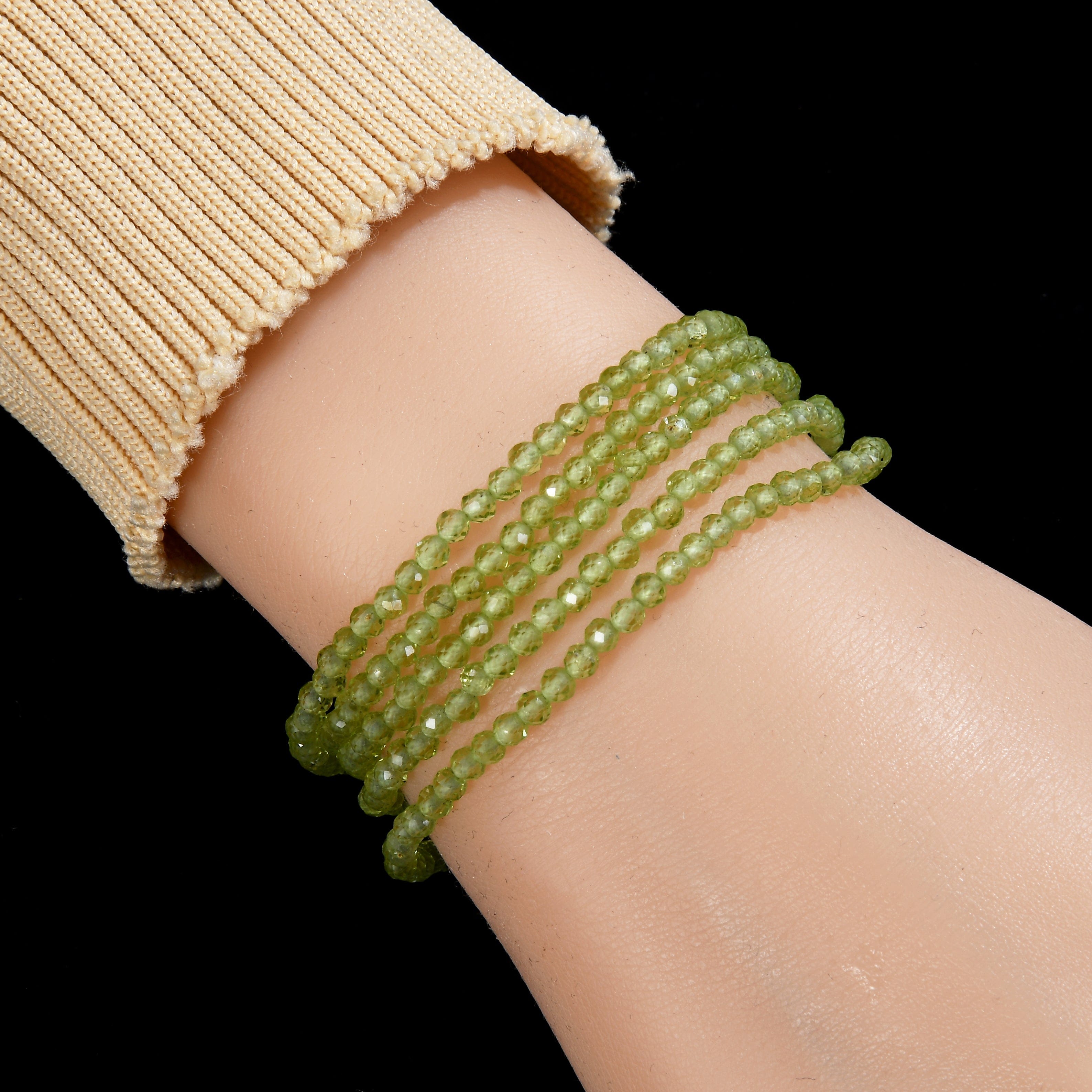 3mm Peridot Faceted 31 Necklace & Multi Wrap Bracelet Set - Dainty Gemstone Jewelry for Women, Gift for Her | Perfect for Everyday Wear, Layering & Boho Style Outfits