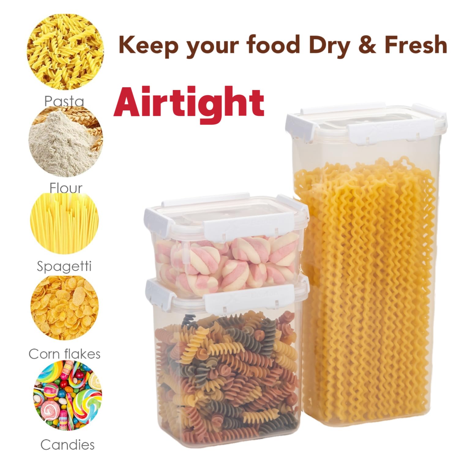 6-Piece Airtight Pasta Storage Containers with Lids - Stackable, Leak-Proof Kitchen Pantry Organizers for Pasta, Noodles, Grains & Dry Foods | Perfect for Meal Prep, Bulk Food Storage & Pantry Organization