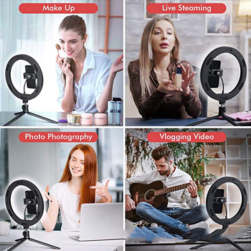 10 Inch LED Ring Light with Adjustable Tripod & Phone Holder - Dimmable Selfie Light for YouTube, TikTok, Live Streaming - 360° Rotation for Perfect Lighting (Ideal for Makeup, Vlogging, Video Calls)