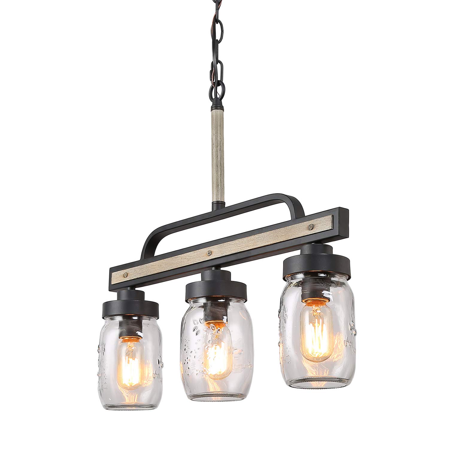 Rustic Mason Jar Chandelier - Farmhouse Lighting with Metal Finish & Glass Pendant for Dining Room, Kitchen Island - Perfect for Country Style Home Decor & Cozy Dining Ambiance
