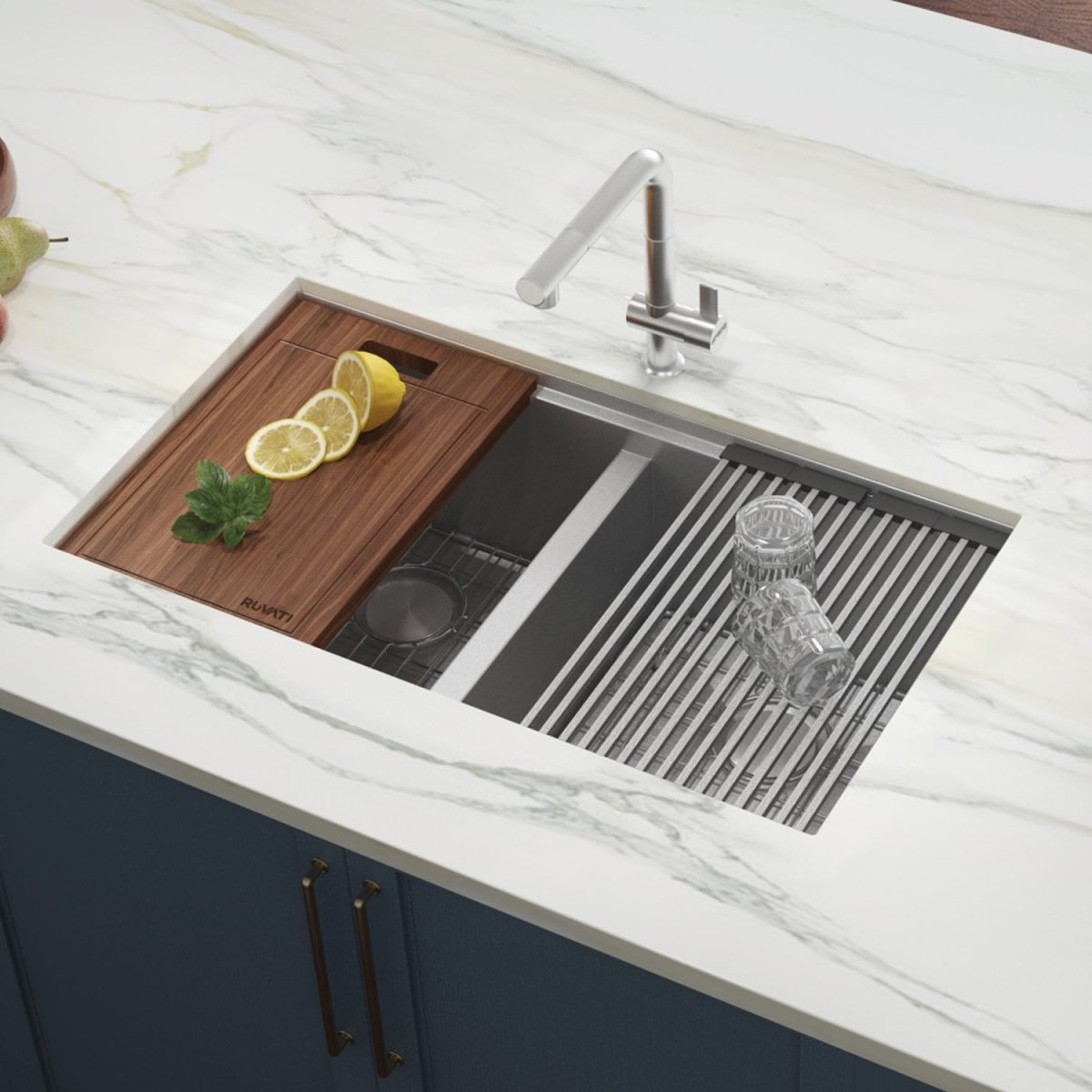 33 Inch Undermount Kitchen Sink - Double Bowl Tight Radius Workstation Ledge for Modern Kitchens | Perfect for Food Prep, Dishwashing & Entertaining