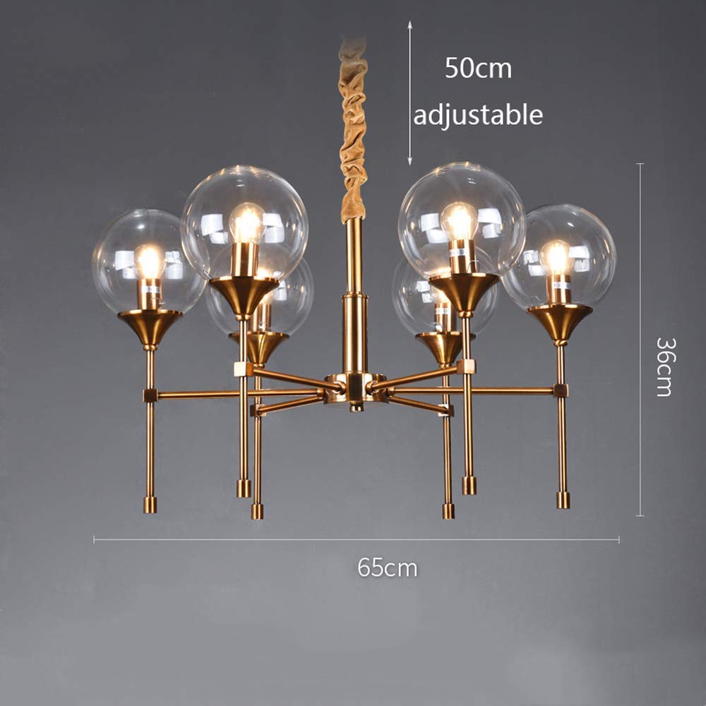 6-Light Modern Glass LED Chandelier with E14 Base - Elegant Iron Design Hanging Ceiling Light Fixture for Living Room, Dining Room & Kitchen | Perfect for Home Decor, Dinner Parties & Ambient Lighting
