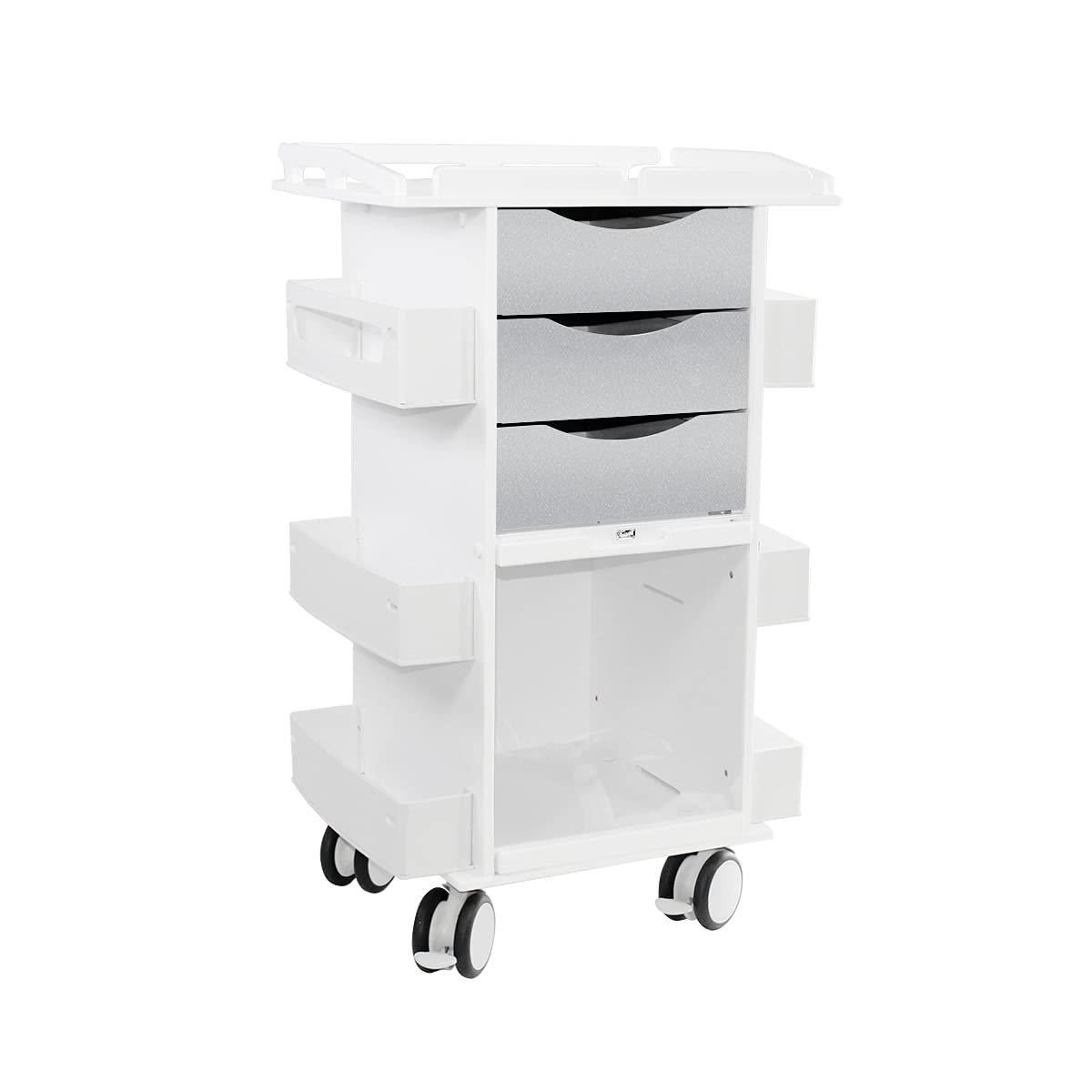 Core DX Cart with Metallic Silver Drawers, Sliding Door & Railtop - Mobile Storage Solution for Office, Salon, or Home Organization
