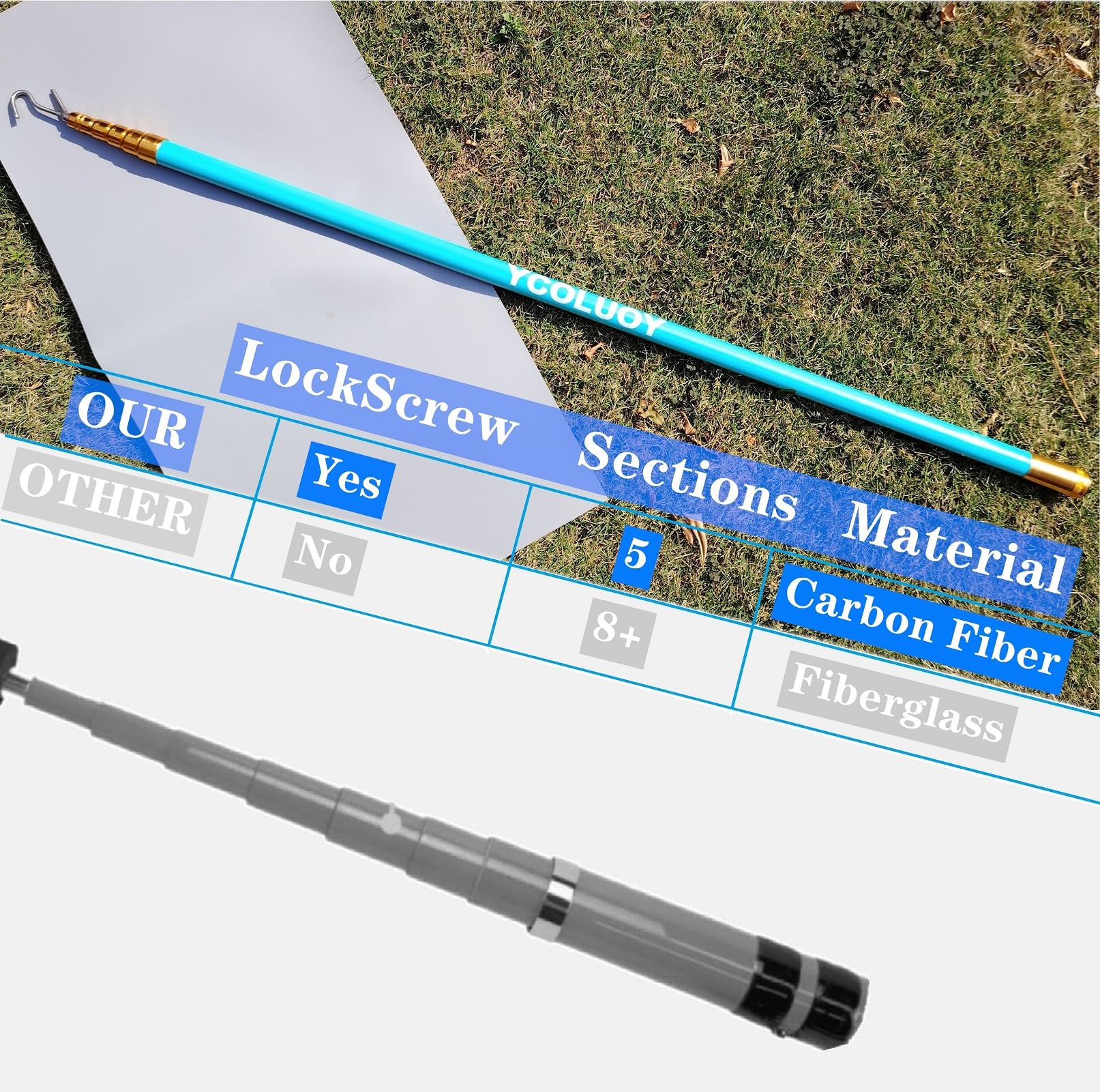 17ft Carbon Fiber Telescopic Pole for Cable Wire Pulling & Pushing - Multi-Section Locking System for Coax Electric Line Installation | Perfect for Electricians, Network Technicians & DIY Home Projects