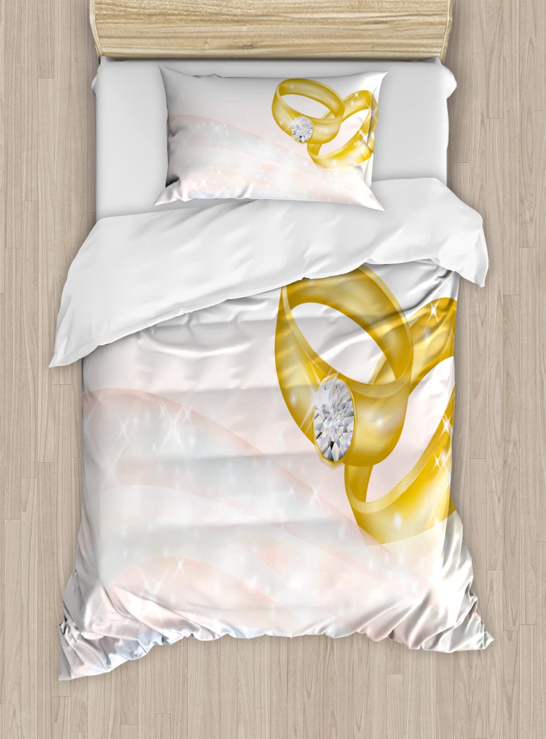 Ambesonne Wedding Duvet Cover Set - Romantic Abstract Ring Design - 2 Duvet Covers & 4 Pillowcases - 2 Pack California King Size - Pale Blue & Pink - Perfect for Honeymoon Suite, Bridal Shower Gift & Anniversary Bedding