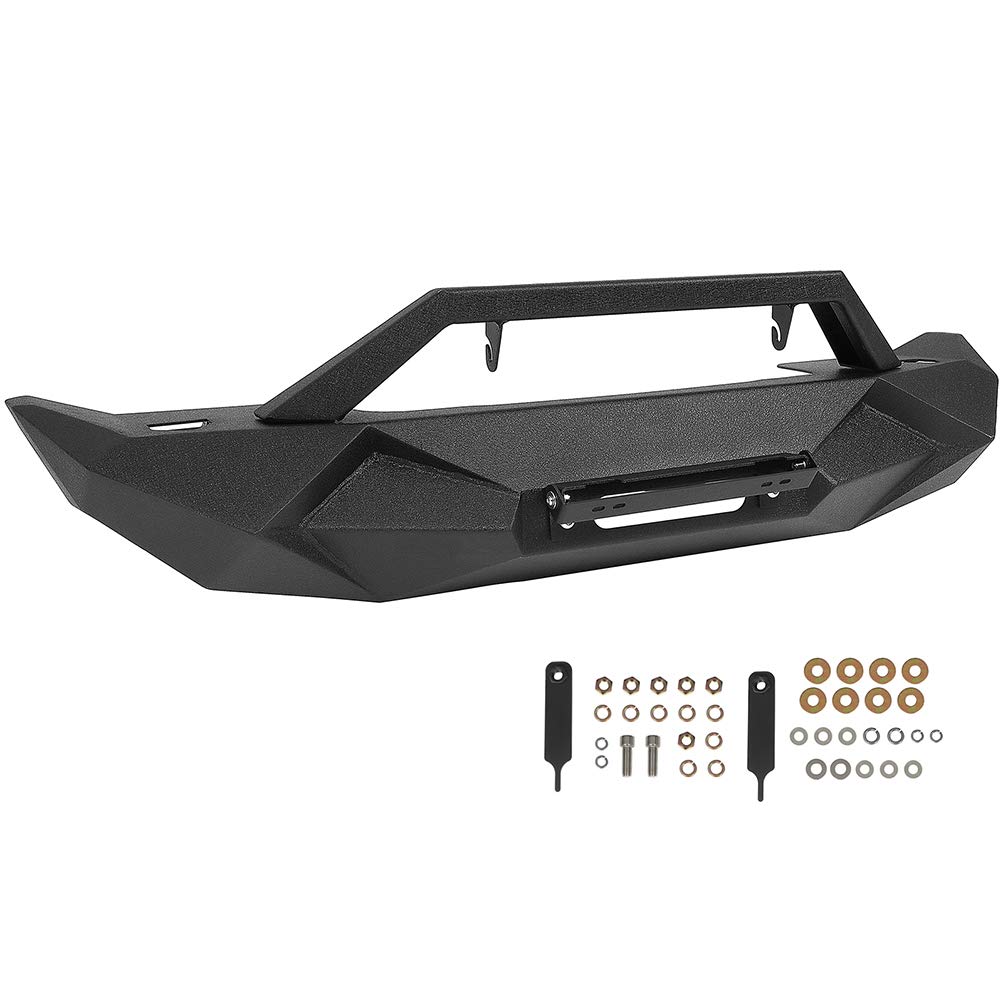ECCPP Black Textured Front Bumper with Winch Plate Compatible with 2007-2018 Jeep Wrangler JK | Off-Road Protection & Style Upgrade for Adventure Enthusiasts