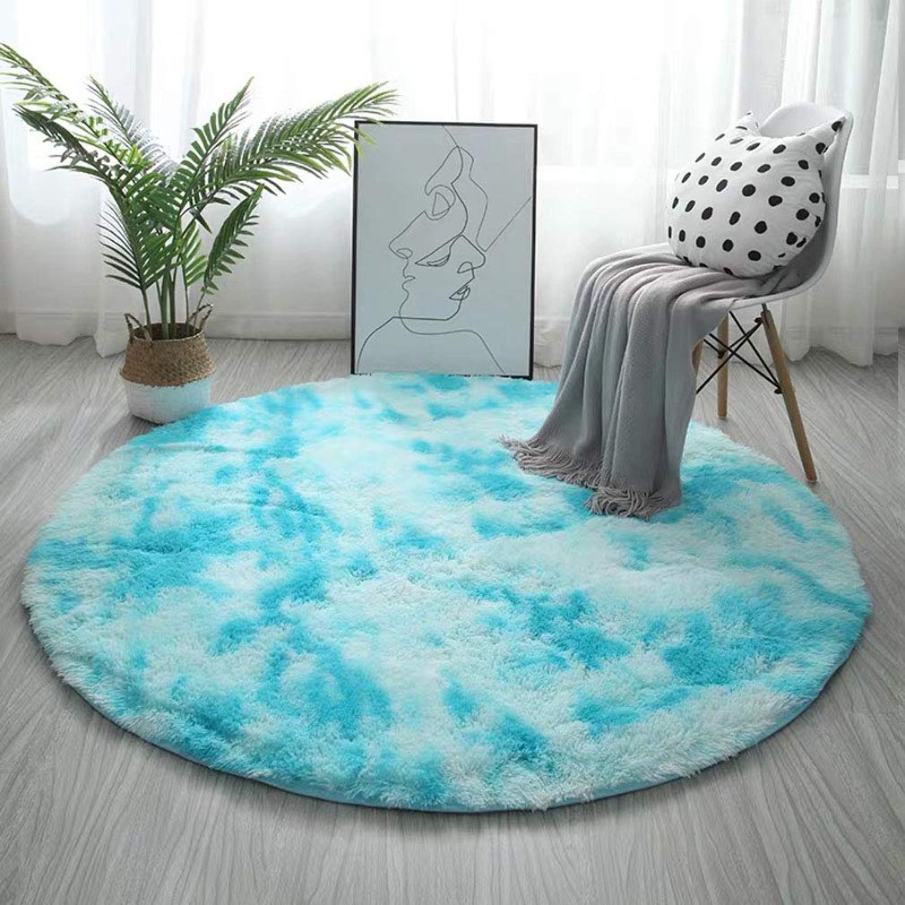 Soft Fluffy Shaggy Round Area Rug - Non-Slip Modern Carpet for Living Room, Bedroom & Nursery - Sky Blue 200x200cm - Cozy Home Decor for Family Rooms, Kids Play Areas & Dorm Spaces