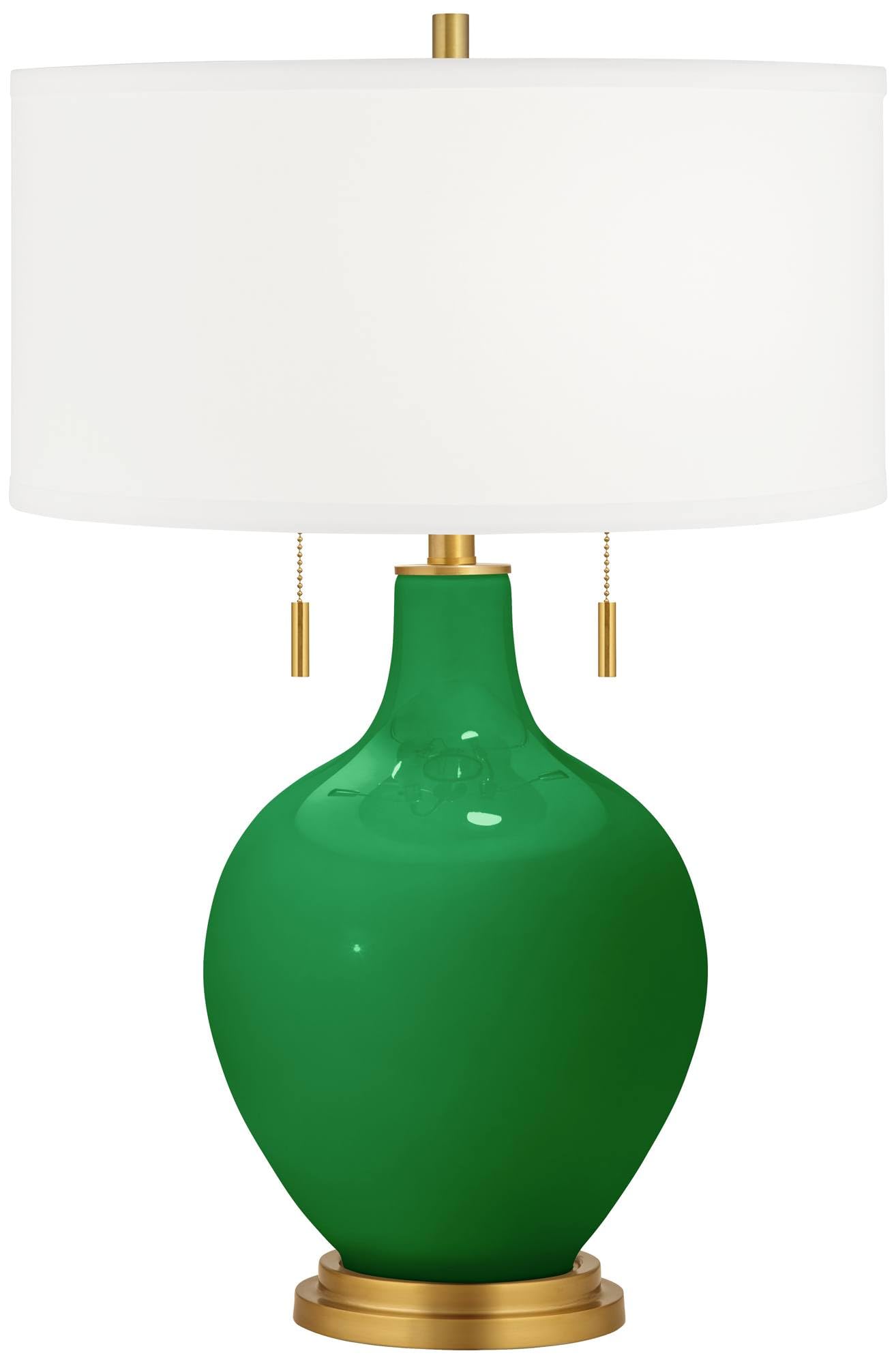 Stylish Toby Brass & Envy Green Glass Table Lamp - Modern Home & Office Decor Lighting for Living Room, Bedroom, or Study