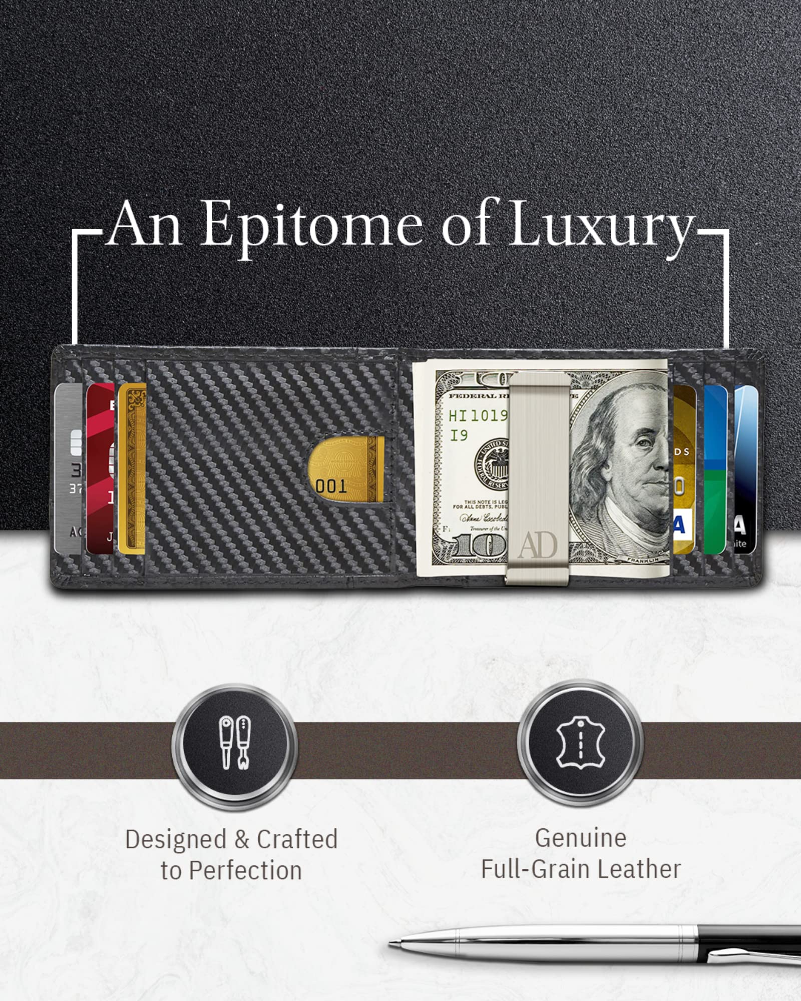 Premium Genuine Leather Men's Wallet - Slim RFID Blocking Bifold with Money Clip | Credit Card Holder for Front Pocket | Ideal for Everyday Use, Travel & Business