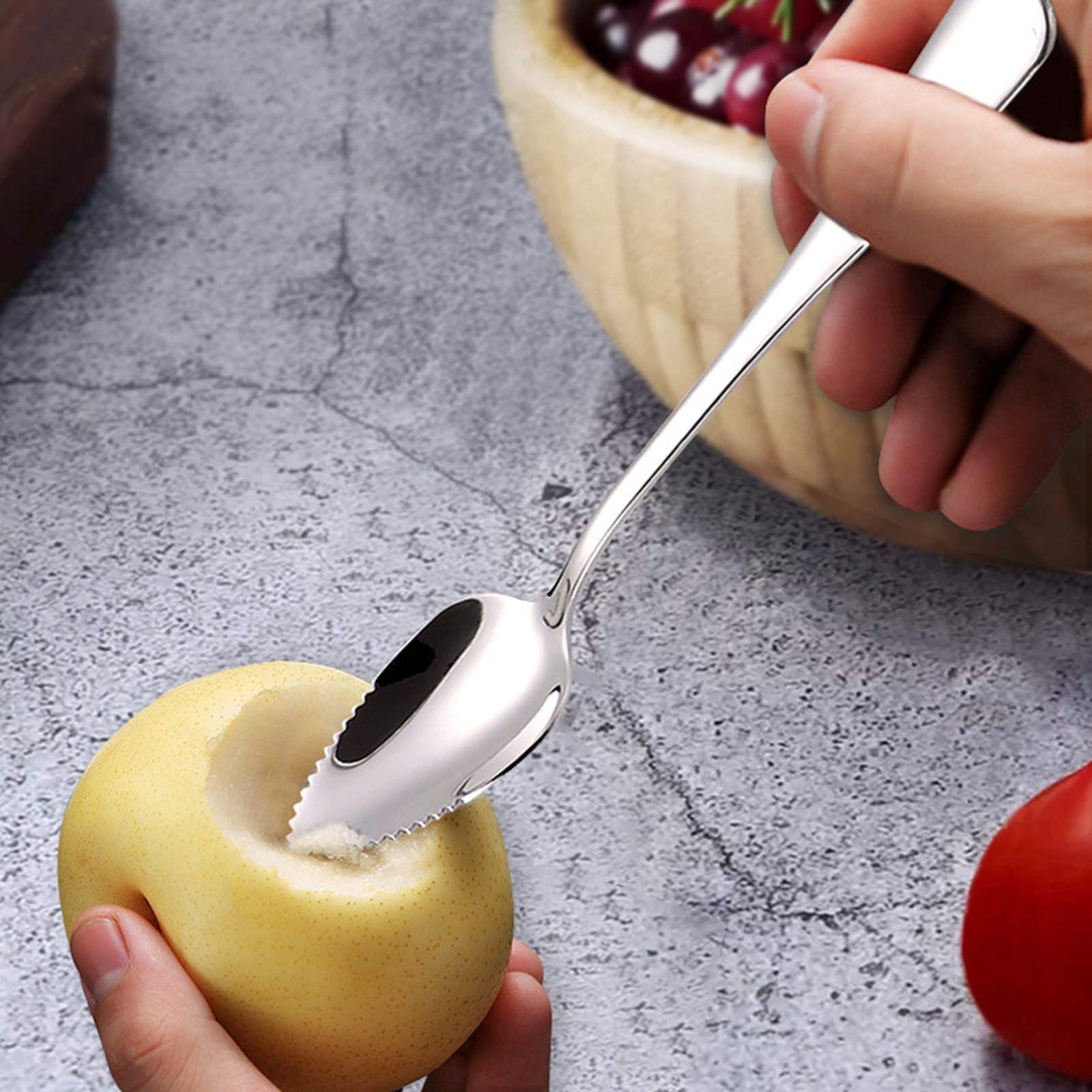 2-Pack Stainless Steel Grapefruit Spoons with Serrated Edge - Perfect for Cutting, Scooping, and Serving Fruits Like Grapefruit, Apples, and More - Ideal for Baby Food, Kitchen, and Dining Use (Silver)