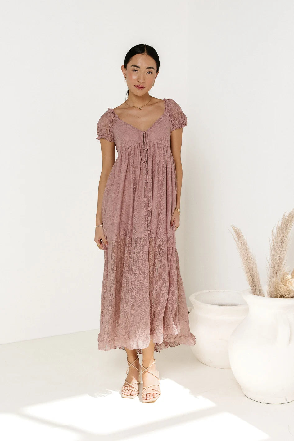 Bailey Lace Dress in Rose Pink - Elegant Floral Wedding Guest Dress & Special Occasion Outfit - Final Sale