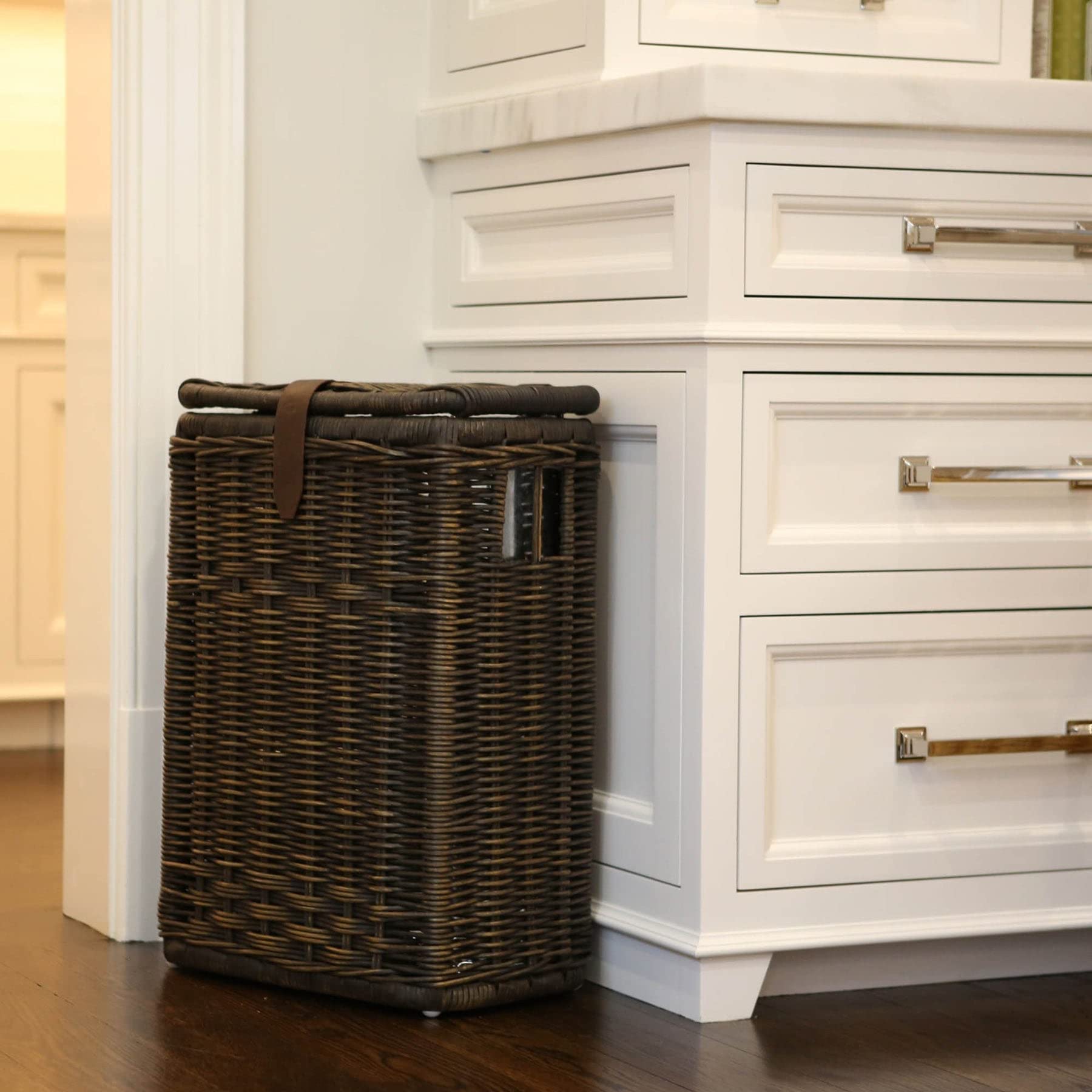 The Basket Lady Wicker Trash Basket with Removable Metal Liner - 16
