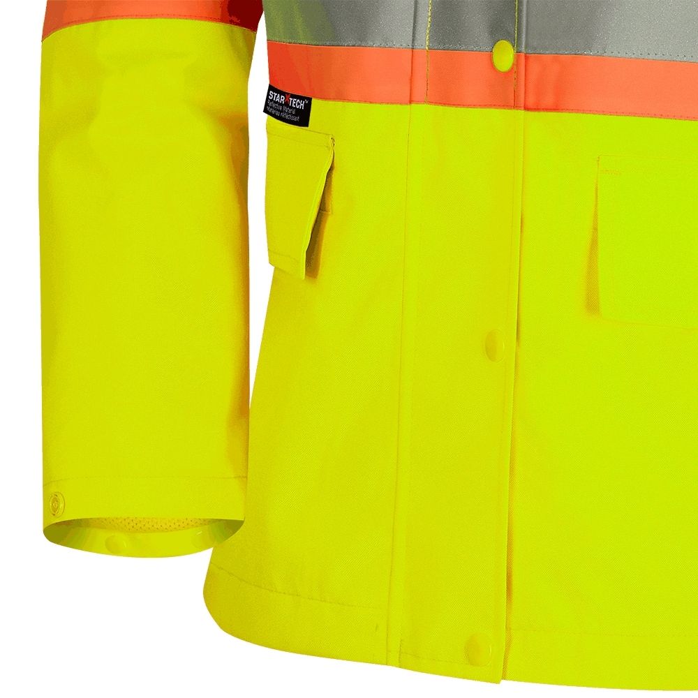Waterproof High Visibility Rain Jacket for Women - Yellow 5628W | Reflective Work Jacket for Outdoor Safety, Construction & Cycling