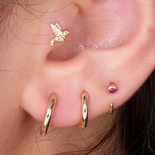 14K Yellow Gold Ruby Ear Cuff - Elegant Dainty Cartilage Earring for Women - Perfect for Parties, Weddings & Everyday Wear