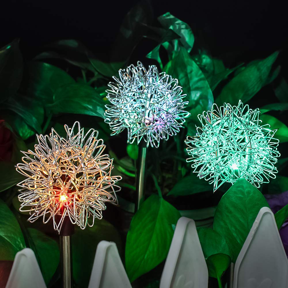 Solar Powered Dandelion Lights - 4 Pack Color Changing Outdoor Garden Lights for Walkways, Pathways, Backyards | Weatherproof Decorative Lighting for Christmas, Parties, Weddings & Landscape Design