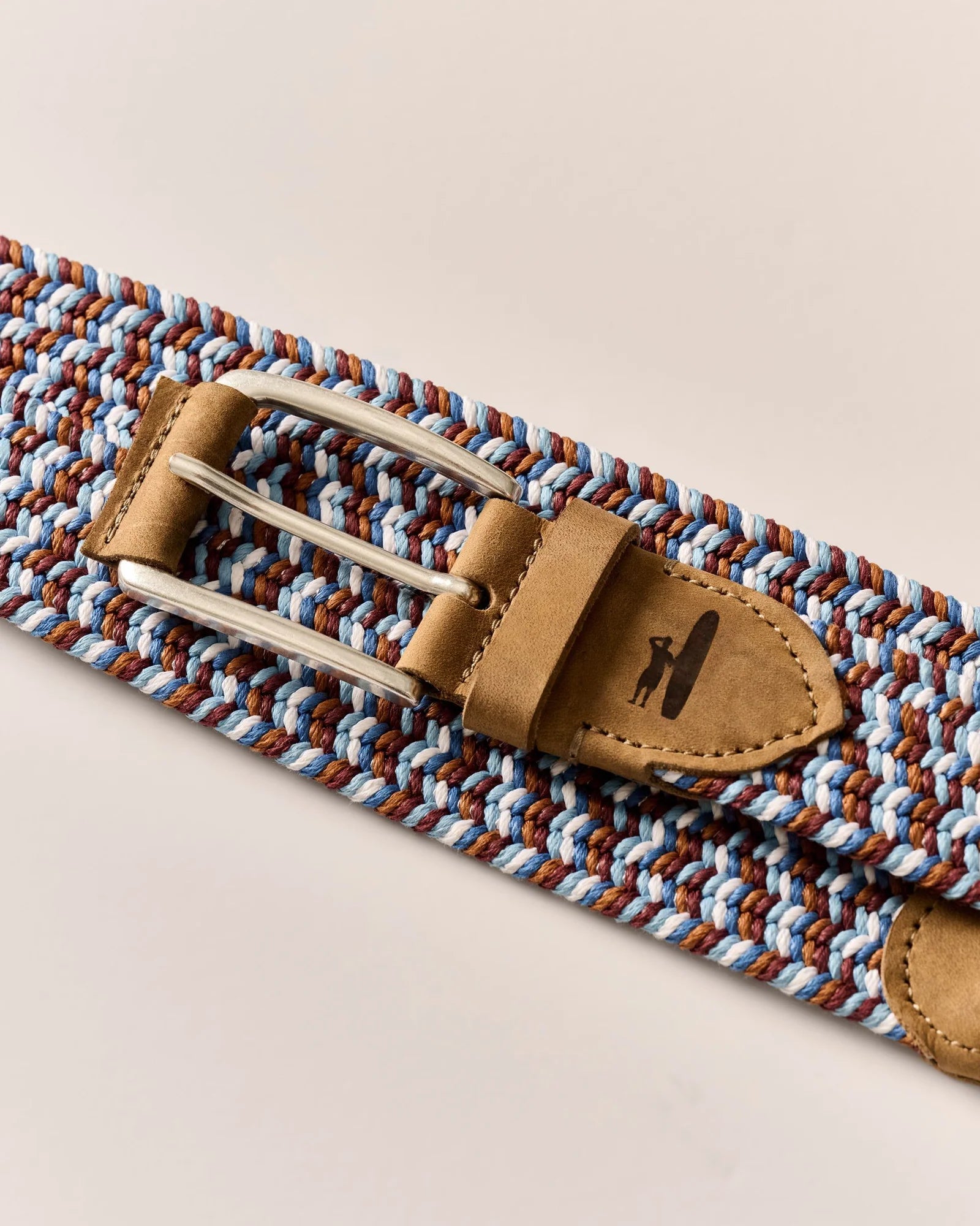 Johnnie O Men's Cotton Stretch Belt - Adjustable Casual Waistband for Jeans & Chinos | Brown & Blue Two-Tone Design | Perfect for Office, Travel & Everyday Wear