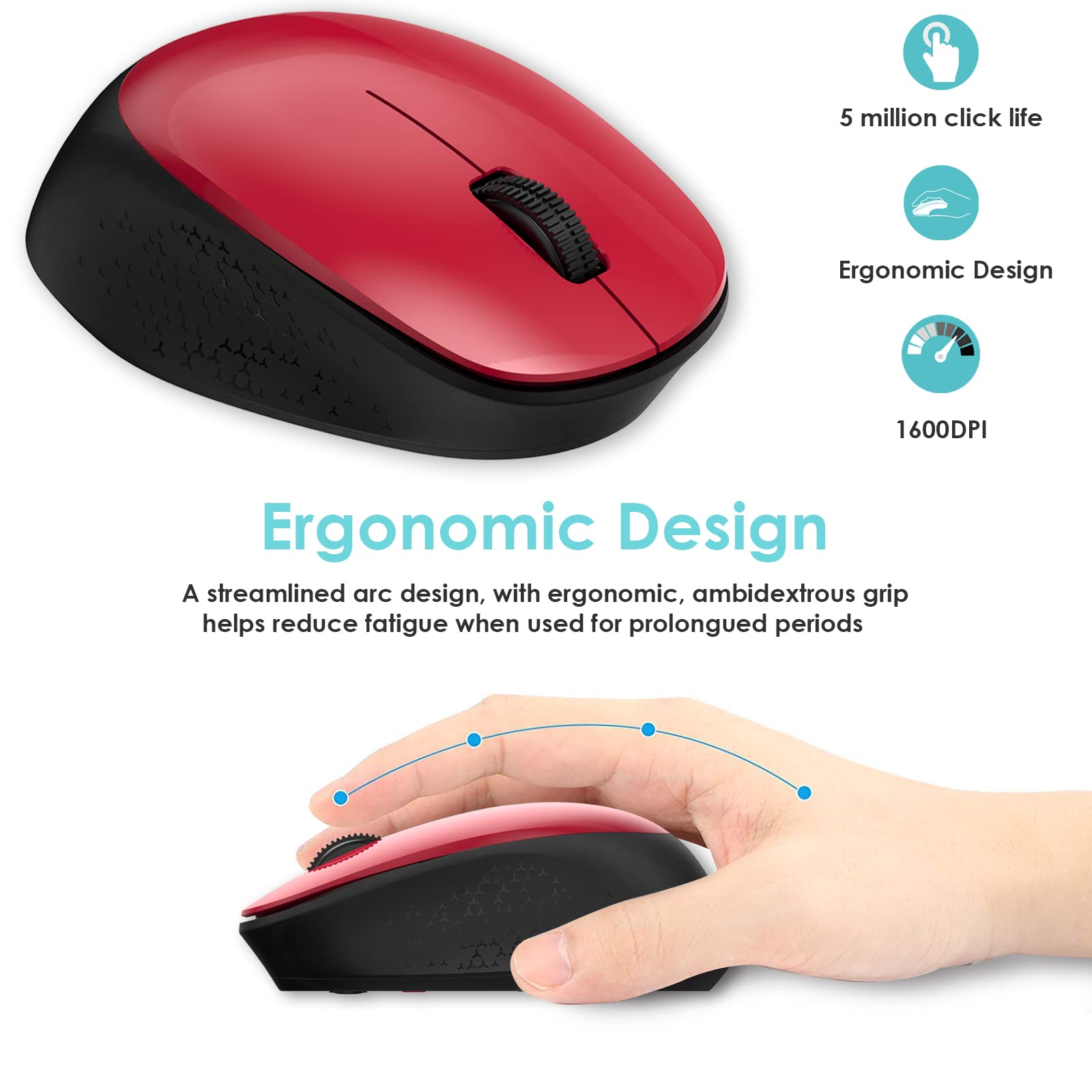 LeadsaiL Wireless Mouse for Laptop - 2.4GHz Silent USB Optical Mouse with 3 Buttons, 1600 DPI, Compatible with Windows, Mac, Chrome OS & Linux - Perfect for Office, Home & Travel Use