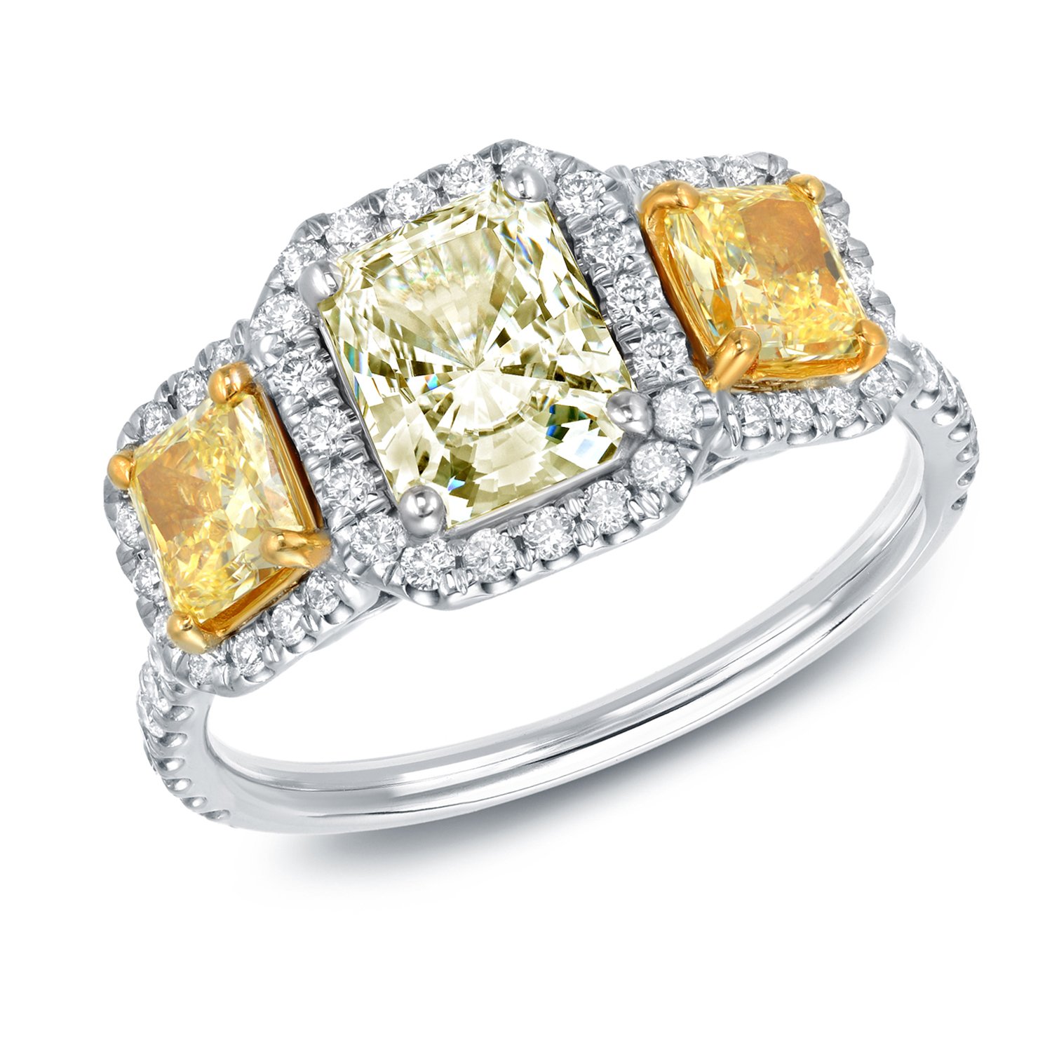14K White Gold Radiant-Cut 3-Stone Halo Diamond Engagement Ring (2 CTTW, L-M Color, SI1-SI2 Clarity) - Perfect for Proposals, Anniversaries & Special Occasions