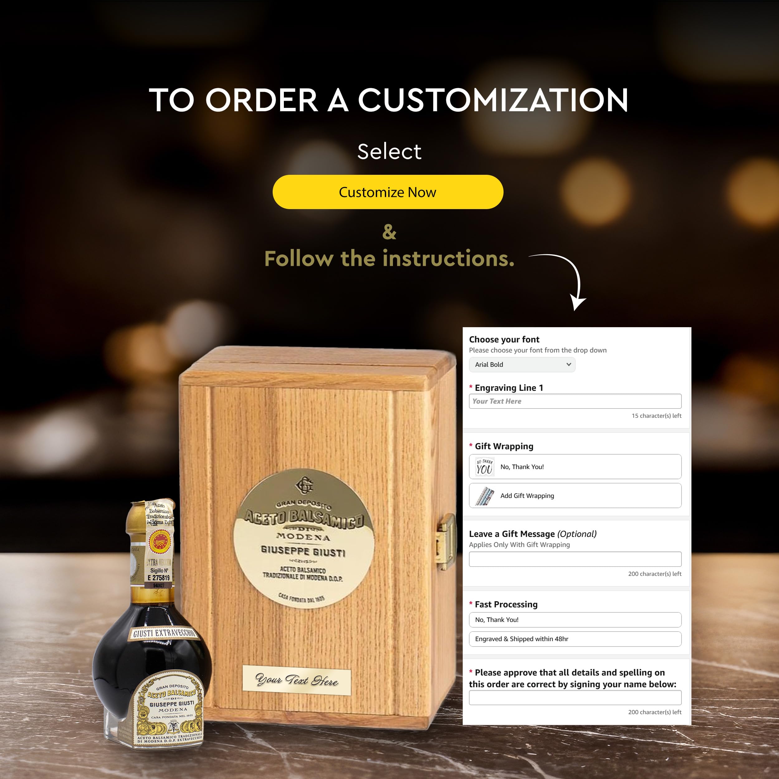 Premium Giusti 25-Year Aged Traditional Balsamic Vinegar of Modena DOP - Extra Vecchio Grade - Imported from Italy - Engraved Wooden Gift Box - Perfect for Gourmet Cooking, Salads & Luxury Gifts