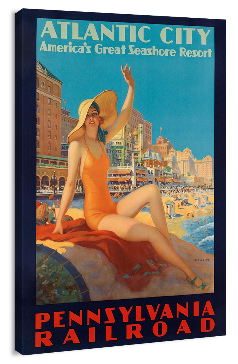 Vintage Travel Poster Atlantic City Canvas Print Wall Art by Edward M. Eggleston - 32x48 Inches - Perfect for Living Room, Bedroom & Office Decor