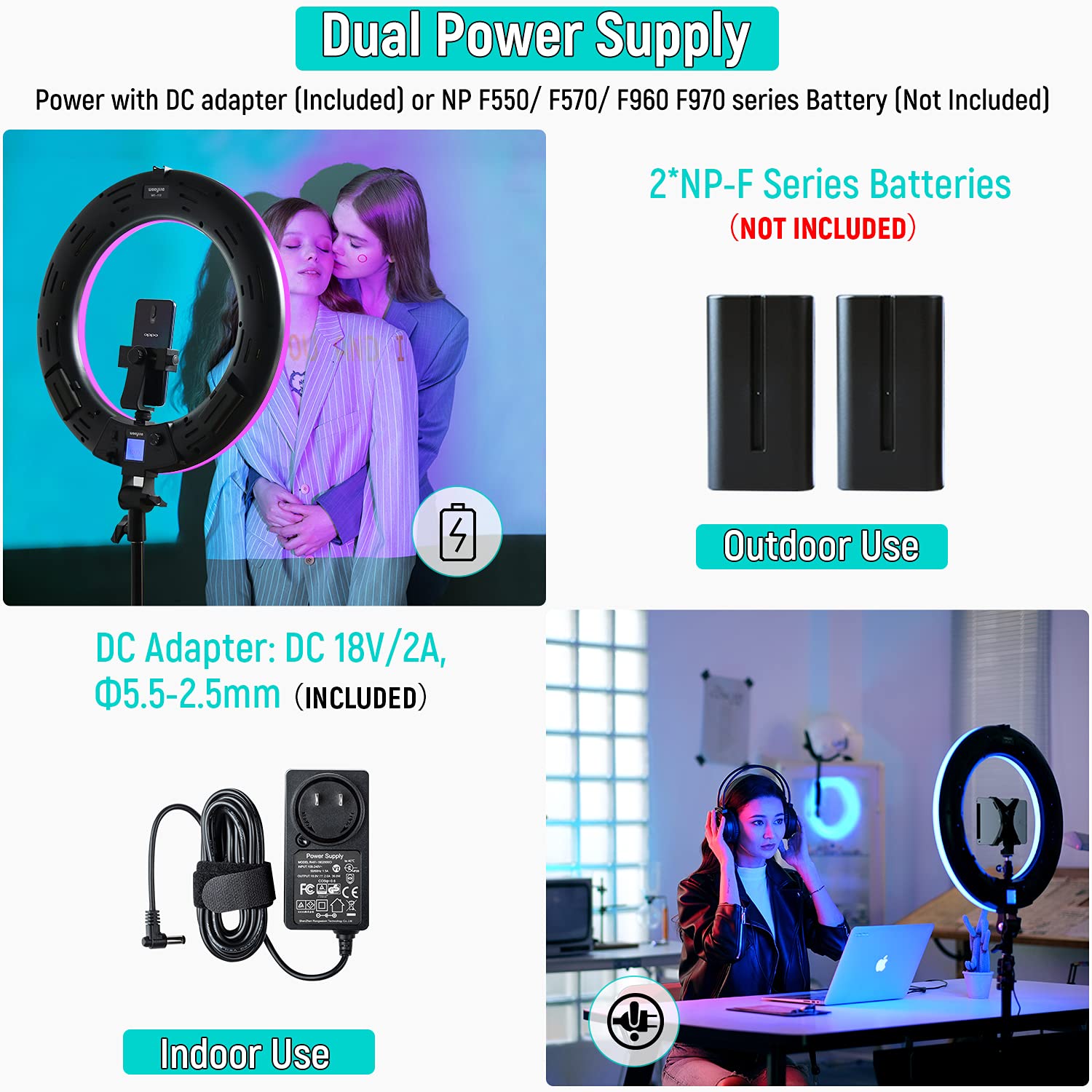 **Weeylite 18-inch RGB Ring Light with Stand & Phone Holder - Dimmable 2500K–8500K, CRI 95+ LED Selfie Light for TikTok, Live Streaming, Makeup, YouTube Videos & Photography - App Control & Remote Included**    *(Perfect for content creators, vloggers, makeup artists, and influencers enhancing lighting for professional-quality videos, photos, and live streams.)*