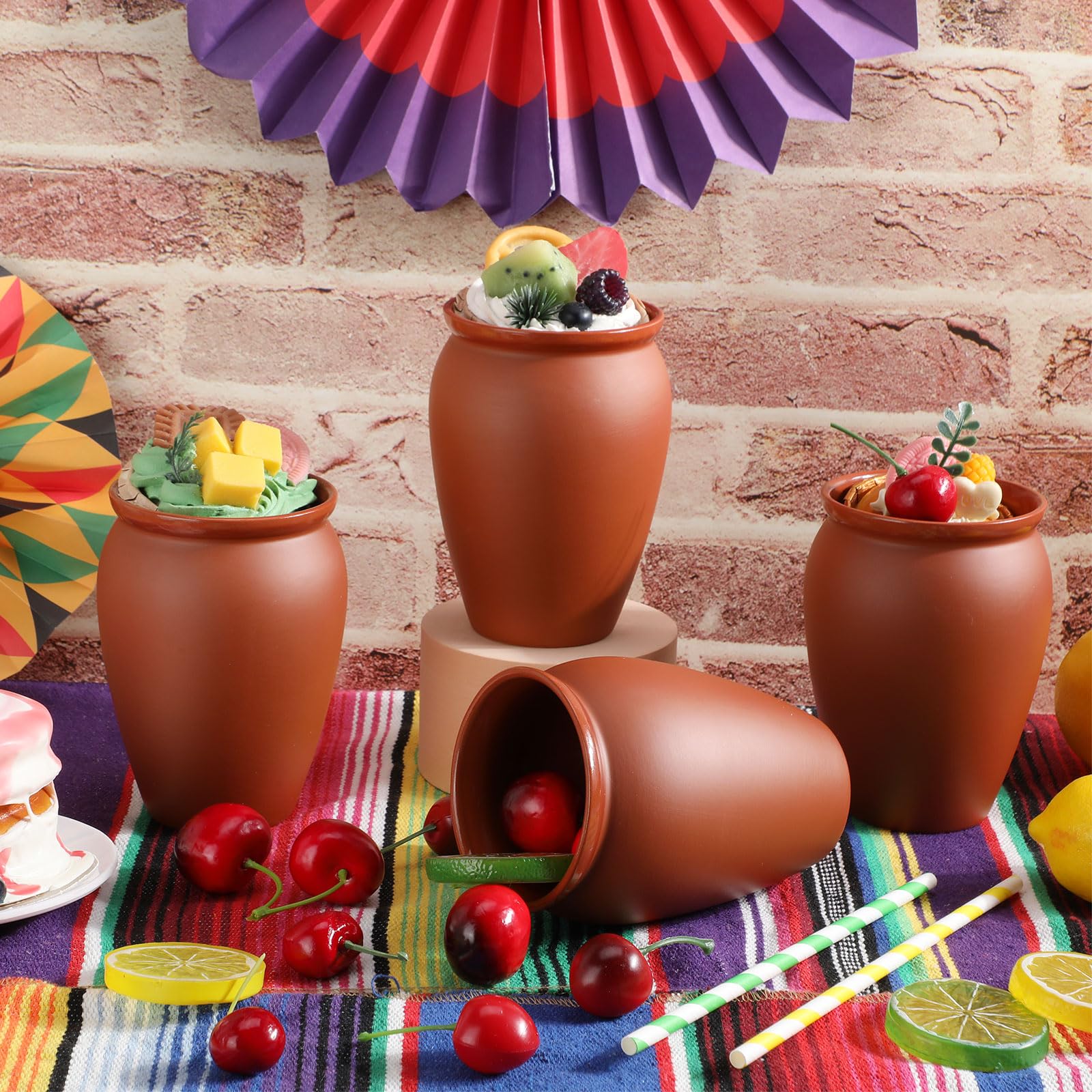 Gejoy 16 oz Mexican Clay Cantaritos Shooters - Set of 20 Handcrafted Pottery Cups for Margaritas, Mojitos & Cocktails | Perfect for Taco Tuesday, Fiesta Parties & Mexican-Themed Events