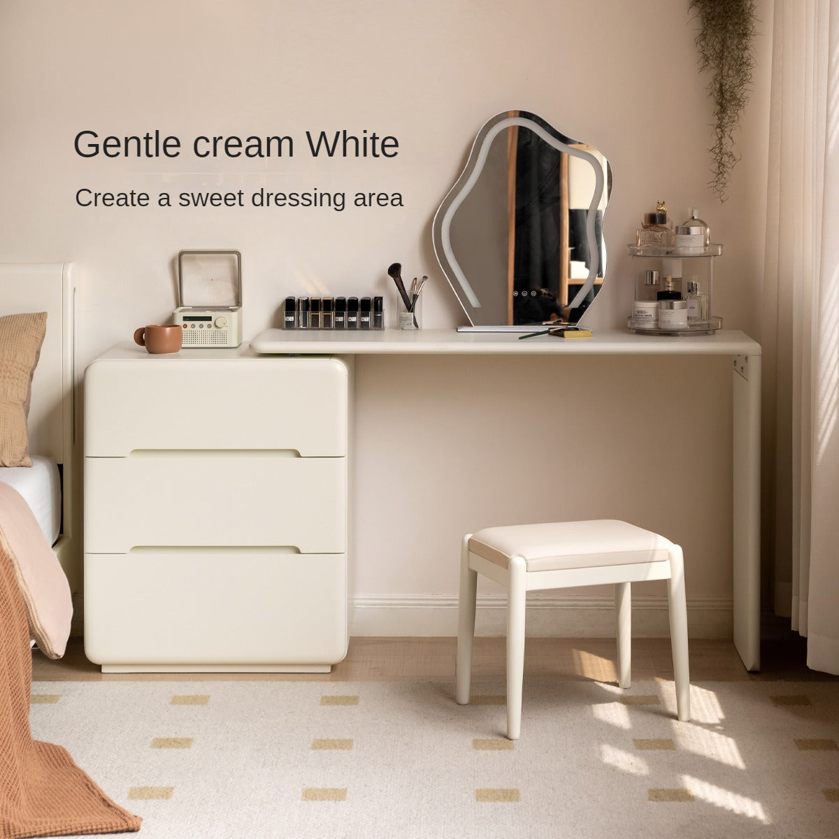 Modern White Birch Solid Wood Makeup Stool - Elegant Vanity Seat for Dressing Table, Bedroom & Bathroom - Perfect for Makeup, Hair Styling & Relaxing