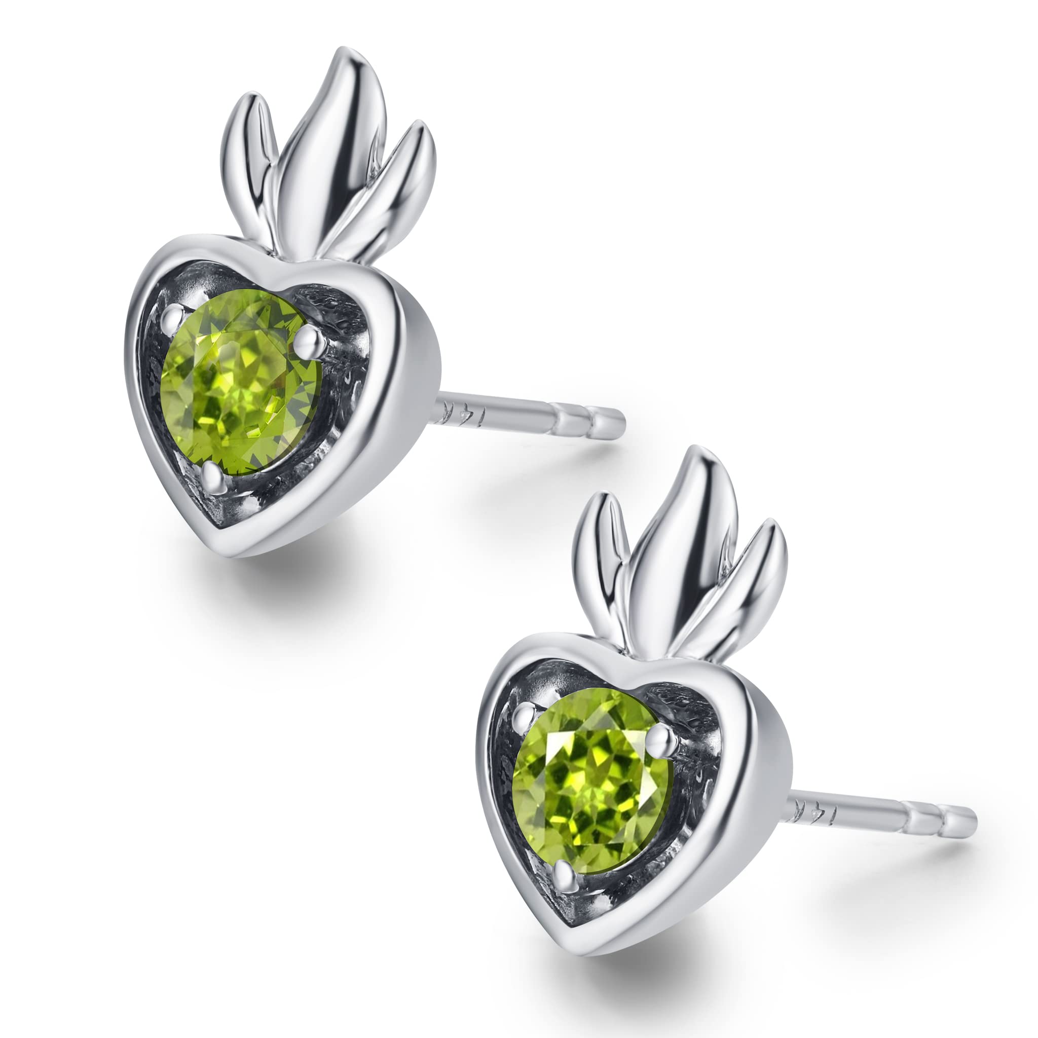 Gold Peridot Heart Stud Earrings - Dainty Stackable Small Earrings for Multiple Piercings - August Birthstone Jewelry for Everyday Wear - Perfect for Gifts, Layering & Special Occasions