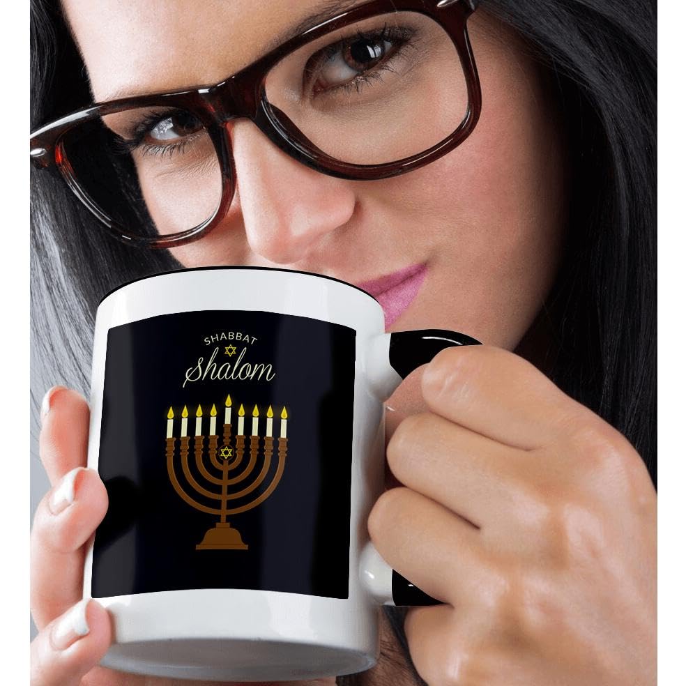 3dRose 11oz Shabbat Shalom Hebrew Israel Religion Candles Coffee Mug - Funny Gift for Jewish Holidays, Home & Office Use