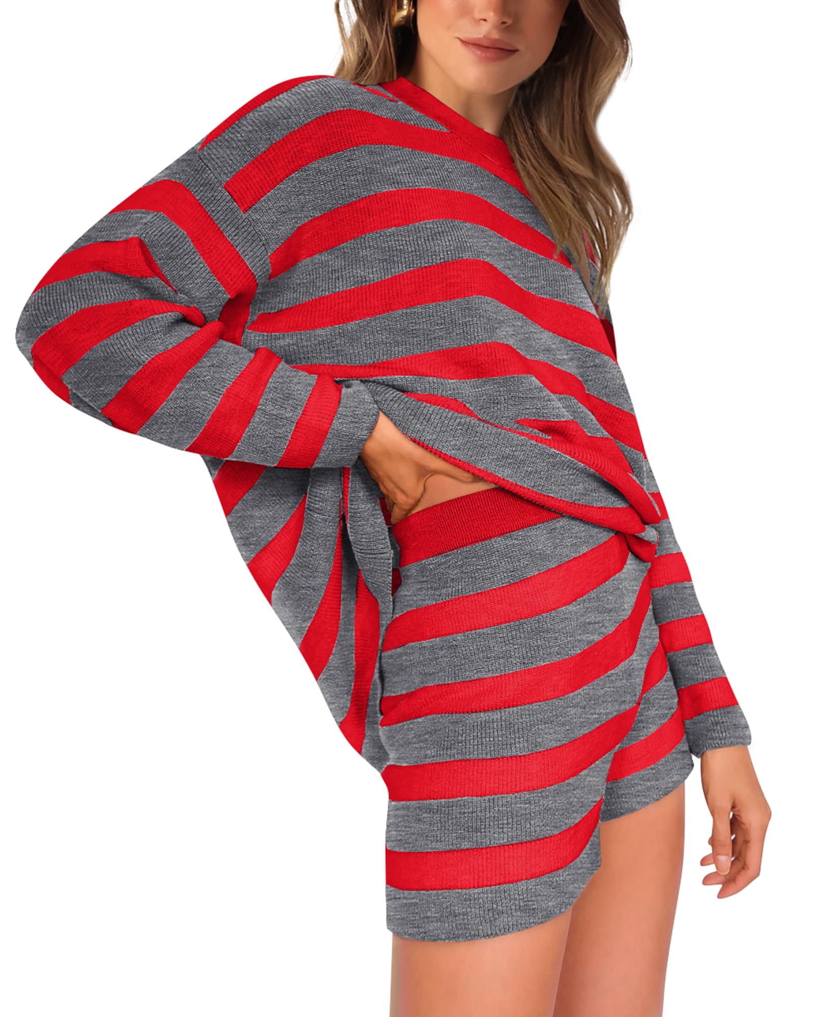 XIEERDUO Women's 2-Piece Sweater Set with Shorts - Cozy Fall Athleisure Lounge Wear Outfit 2024 | Casual Comfort for Home, Travel & Weekend Errands