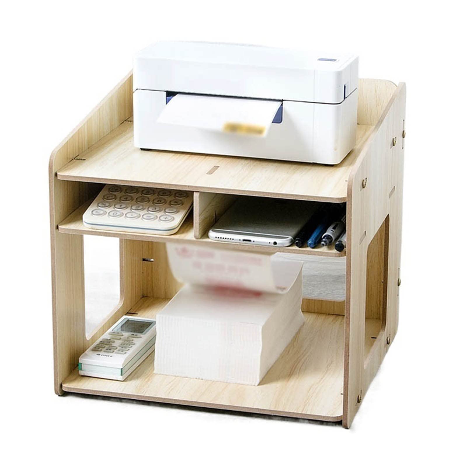 TOMYEUS Wooden Printer Stand - Multi-Layer Desktop Organizer Shelf for Office & Home - Compatible with Thermal, Barcode Printers & Paper Storage - Space-Saving Desk Accessory for Workstations, Home Offices & Small Businesses (Color: B)
