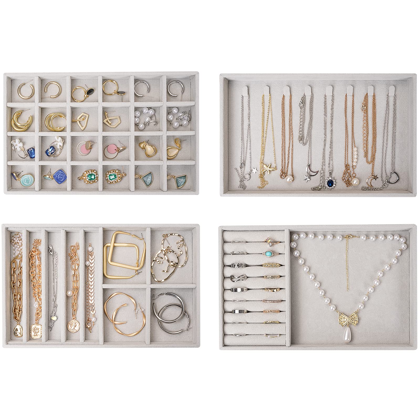 ProCase 4-Layer Stackable Jewelry Organizer Trays for Drawers - Grey | Jewelry Storage Box with Removable Dividers for Earrings, Necklaces, Rings & Bracelets | Perfect for Bedroom, Closet & Travel Organization
