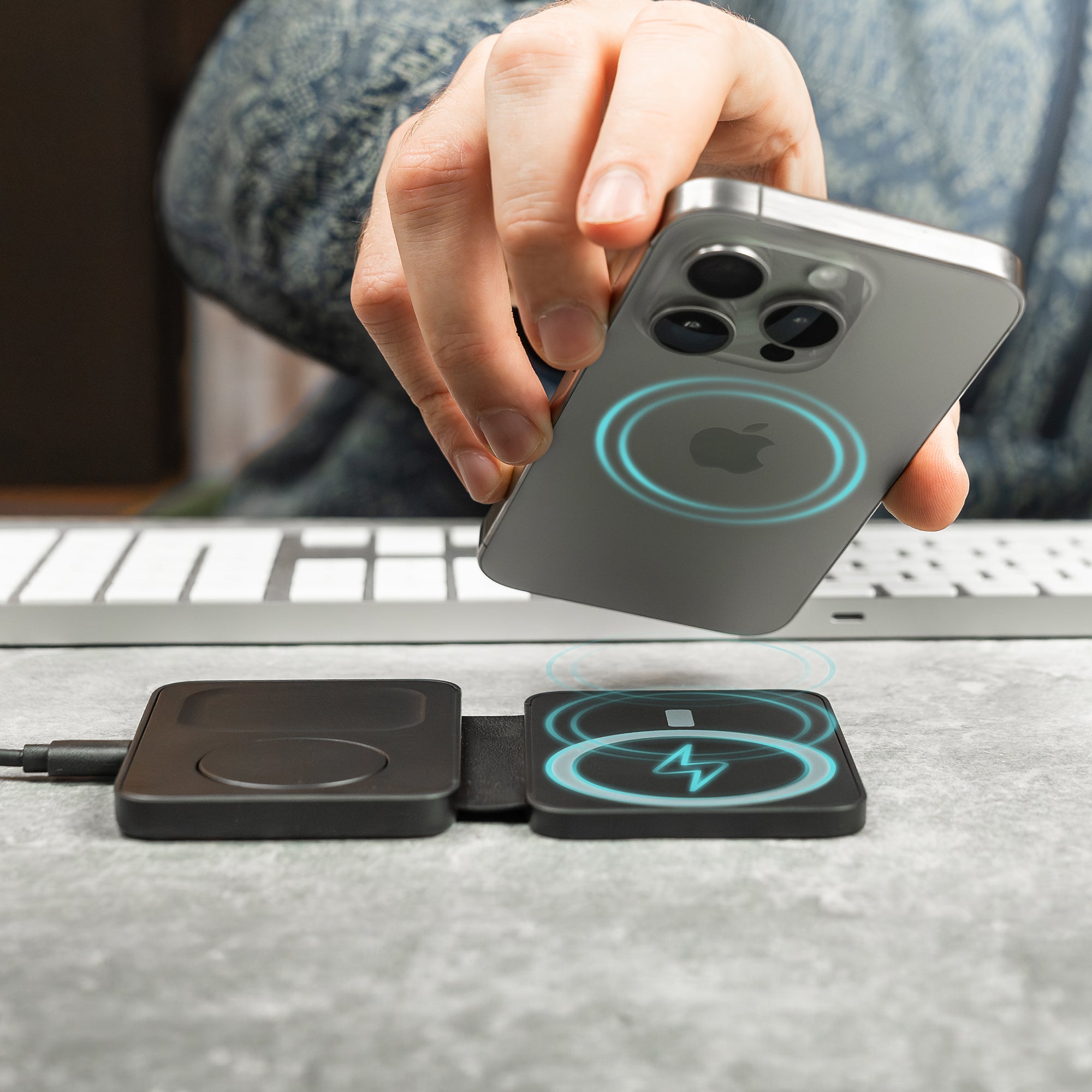 3-in-1 Magnetic Wireless Charger for iPhone 14/13/12 - Portable MagSafe-Compatible Power Bank for iPhone, AirPods & Apple Watch - Perfect for Travel, Office & Nightstand Charging