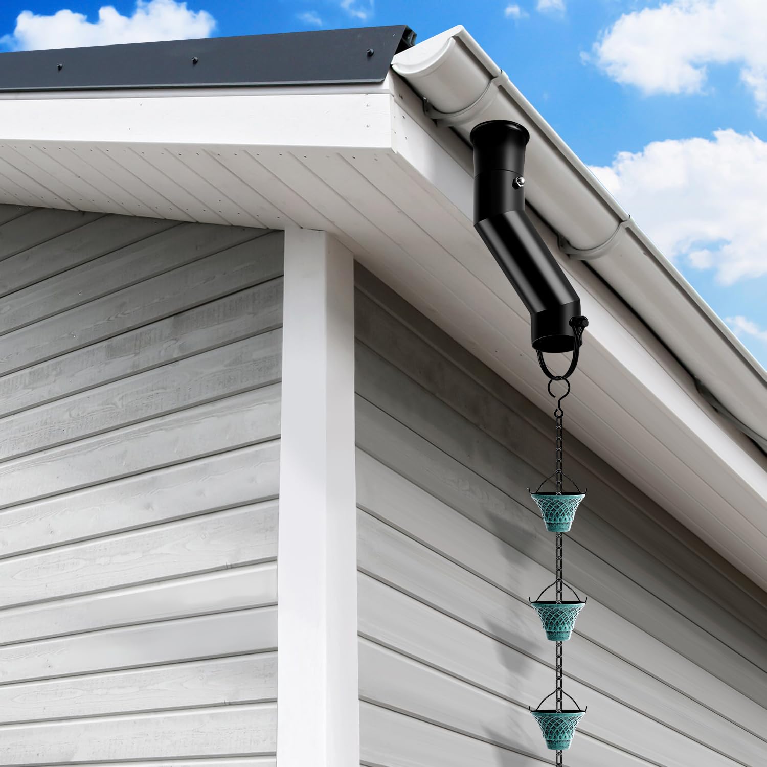 TFRO & Cile Black Rain Chain Gutter Adapter - Easy Installation Downspout Outlet for Outdoor Drainage | Perfect for Garden, Patio & Home Exterior Water Management